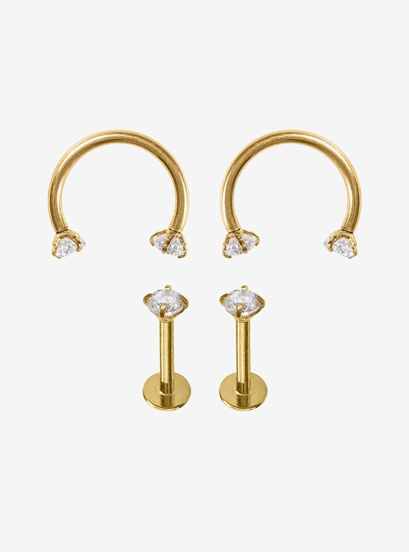 16G Steel Gold Labret Stud & Circular Barbell 4 Pack, , hi-res