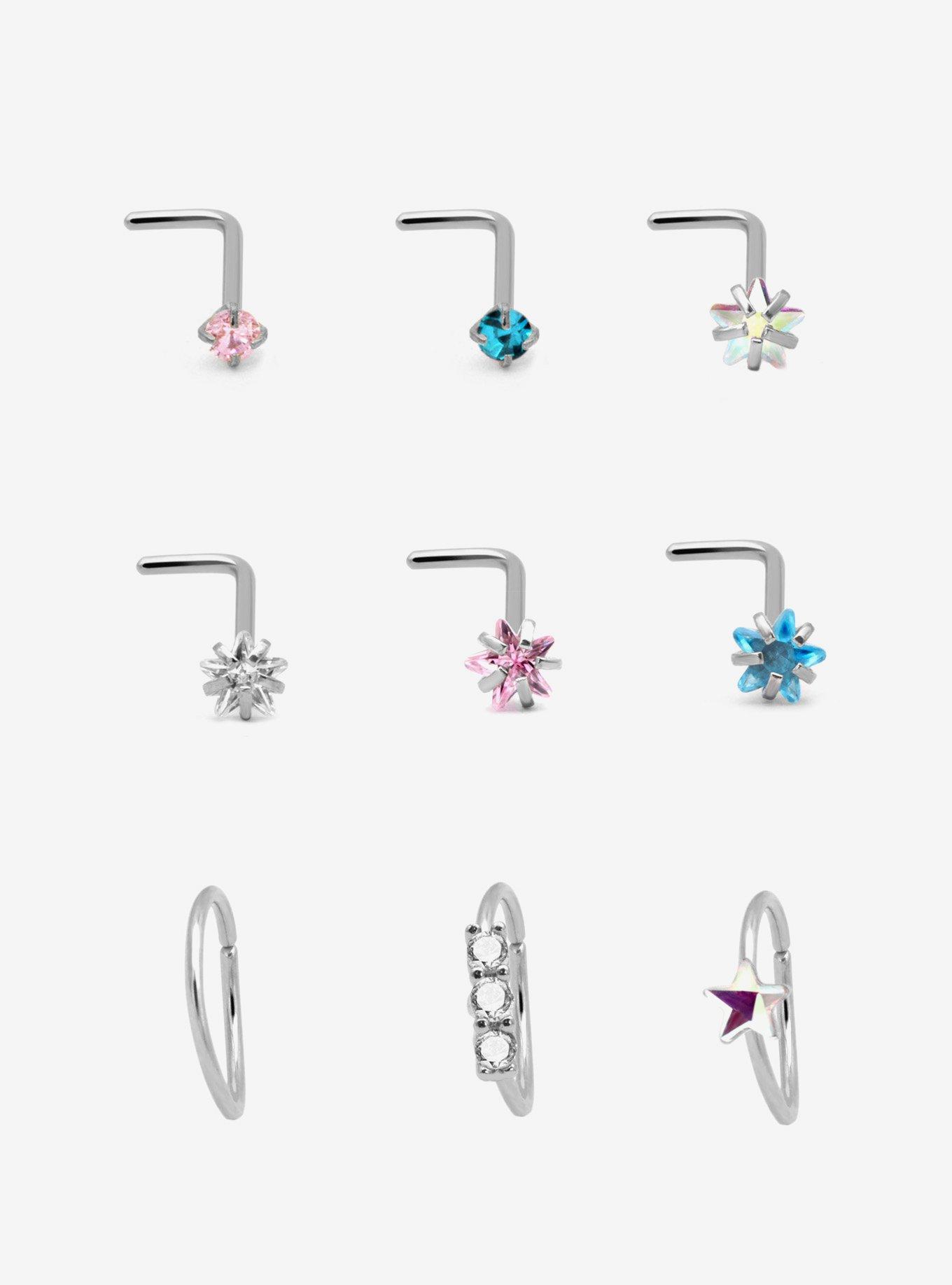Steel Star Bling Nose Stud & Hoop 9 Pack, , hi-res
