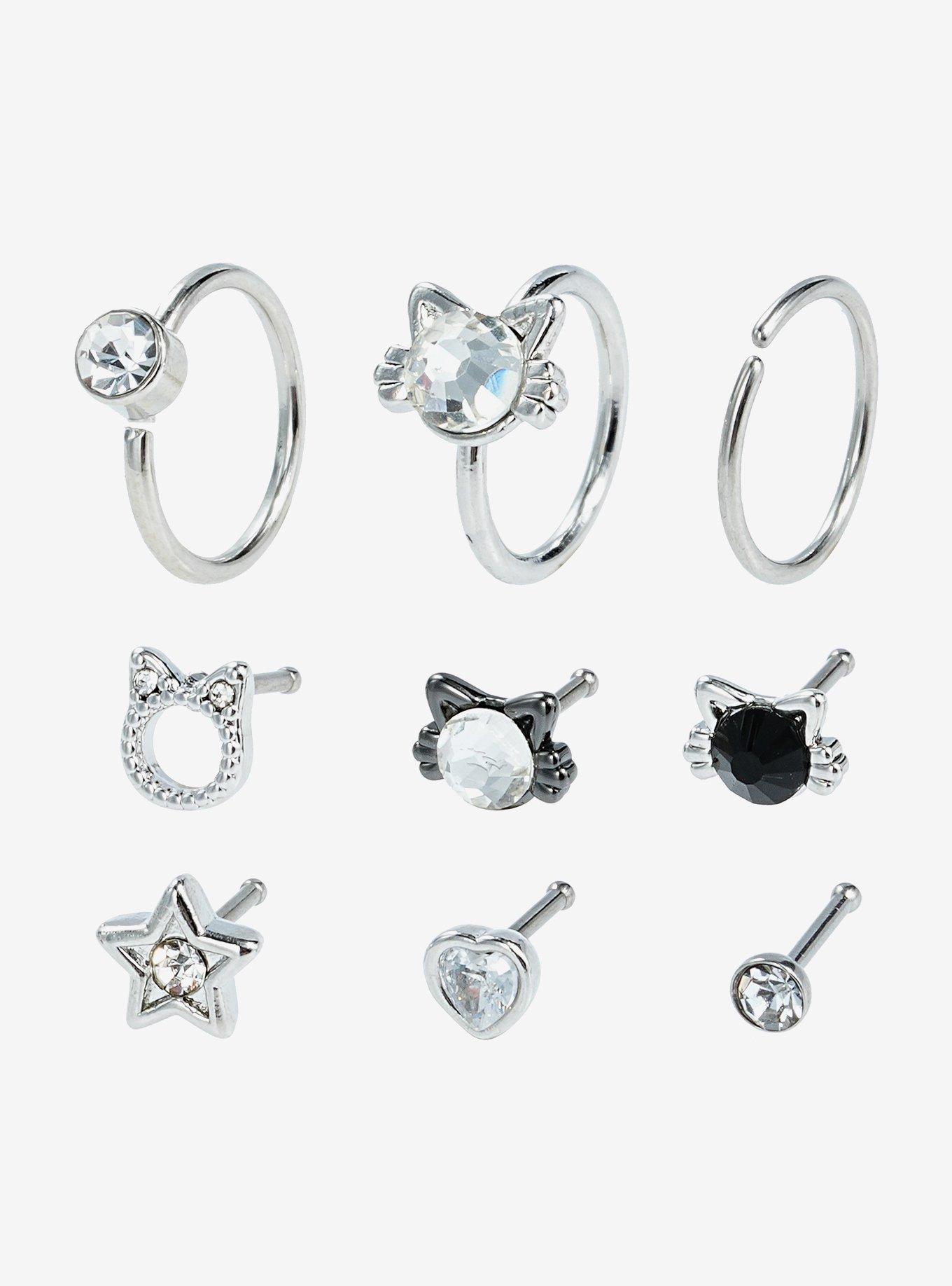 Steel Cat Bling Nose Stud & Hoop 9 Pack, , hi-res