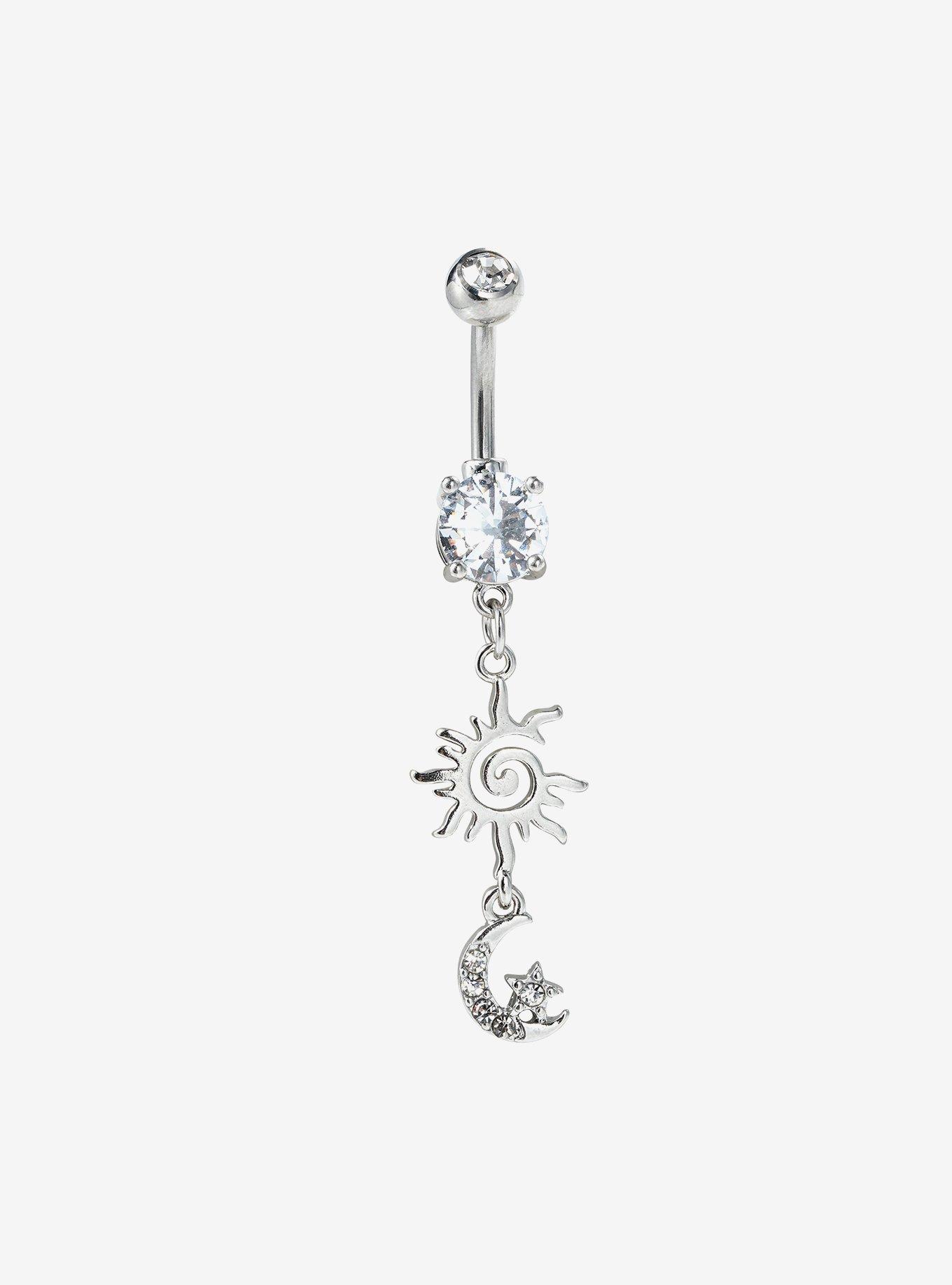14G Steel Dagger Purple Gem Navel Barbell