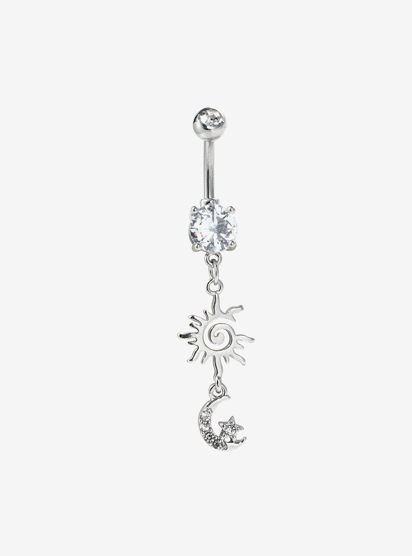 14G Steel Silver Sun & Moon Navel Barbell, , hi-res