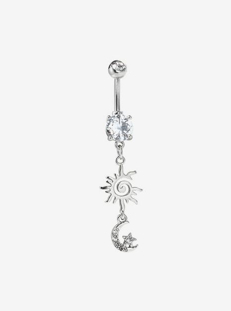 14G Steel Silver Sun & Moon Navel Barbell | Hot Topic