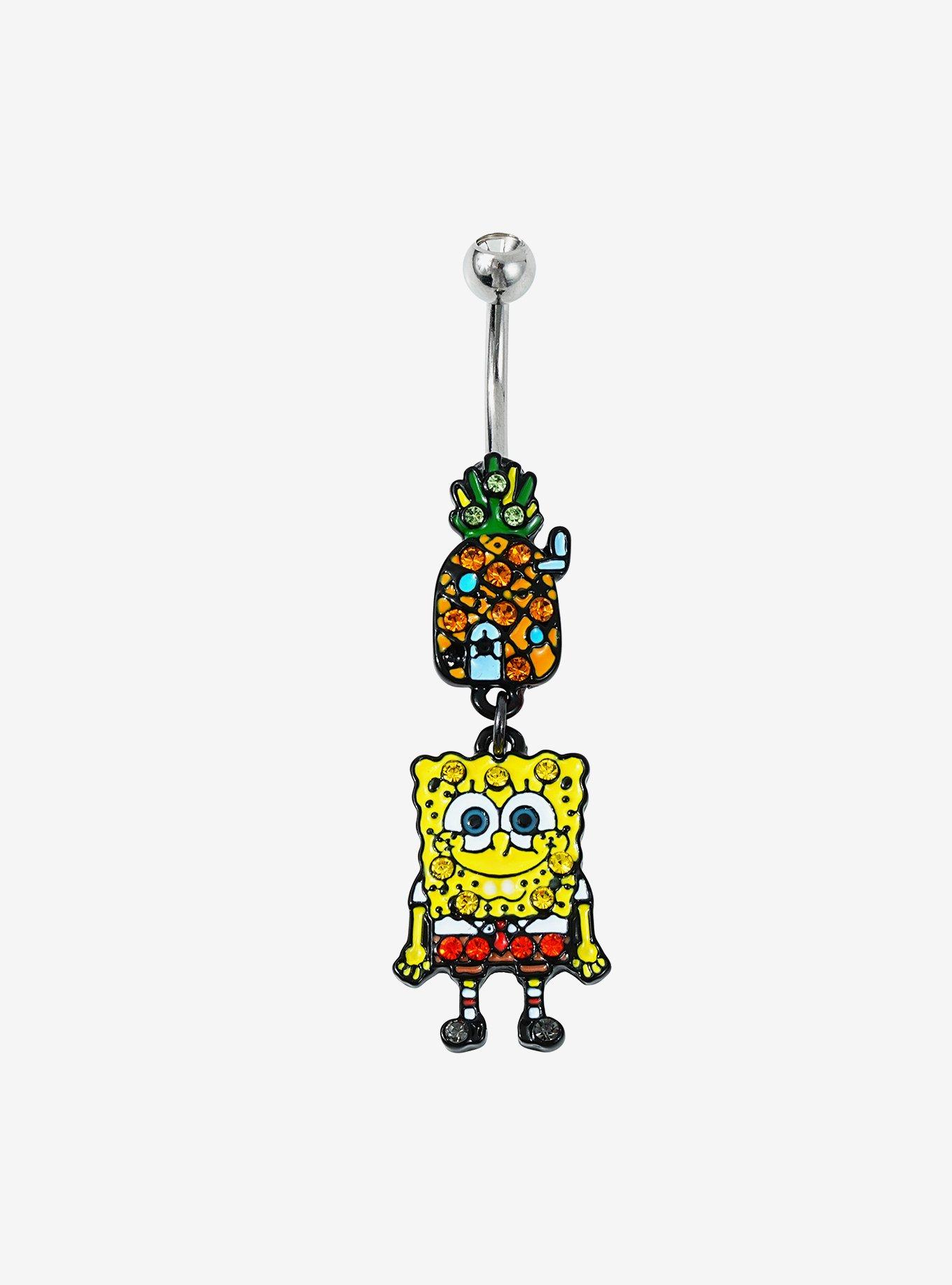 14G Steel Silver SpongeBob SquarePants Bling Navel Barbell, , hi-res