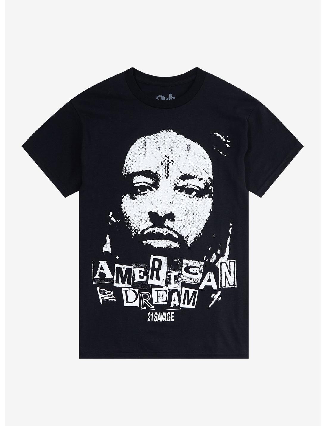 21 Savage American Dream Portrait Boyfriend Fit Girls T-Shirt, BLACK, hi-res