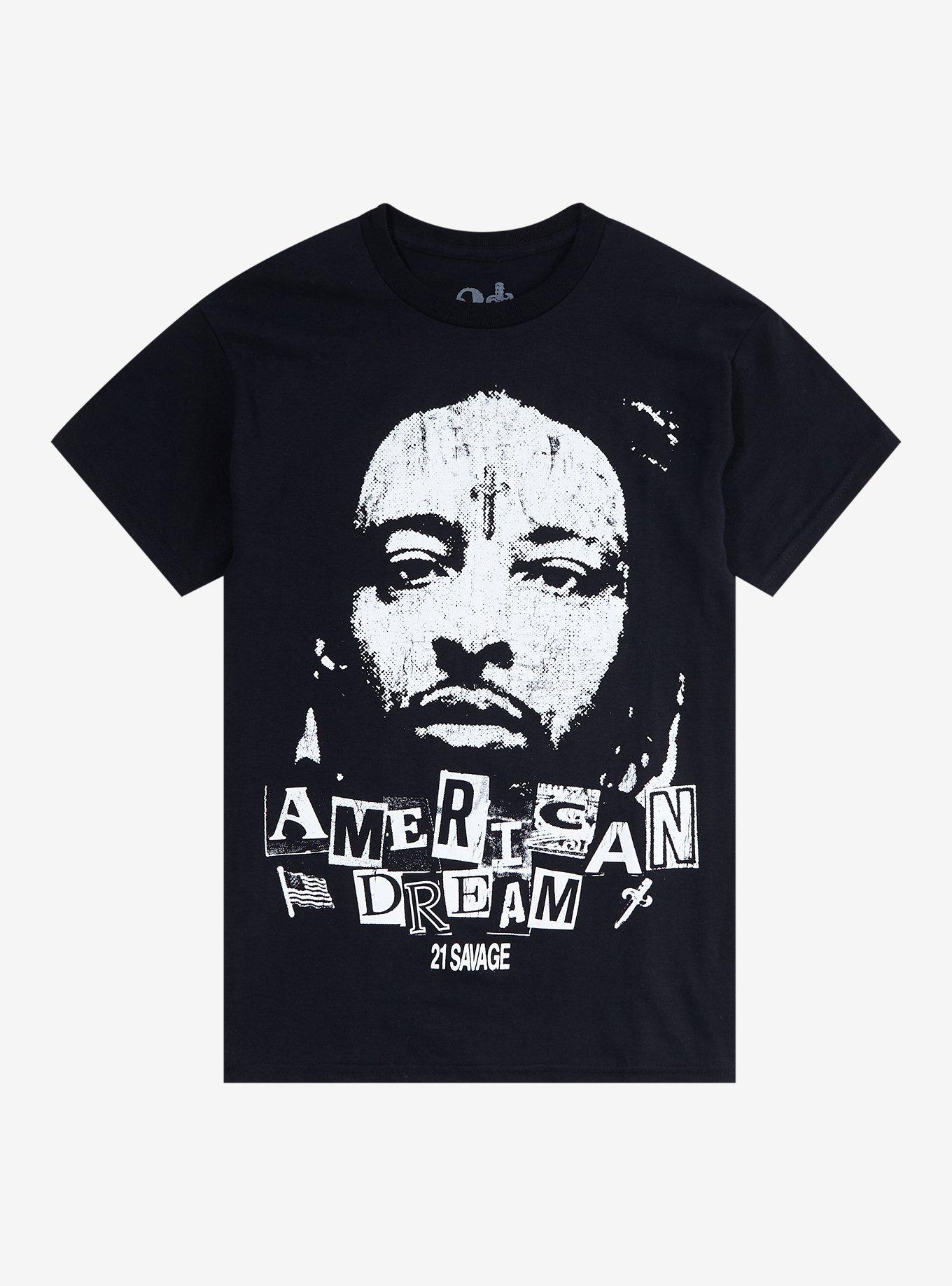 21 Savage American Dream Portrait Boyfriend Fit Girls T-Shirt, BLACK, hi-res