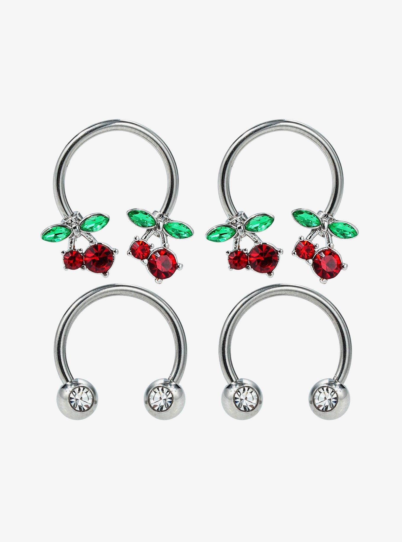 Steel Silver Cherries Circular Barbell 4 Pack, , hi-res