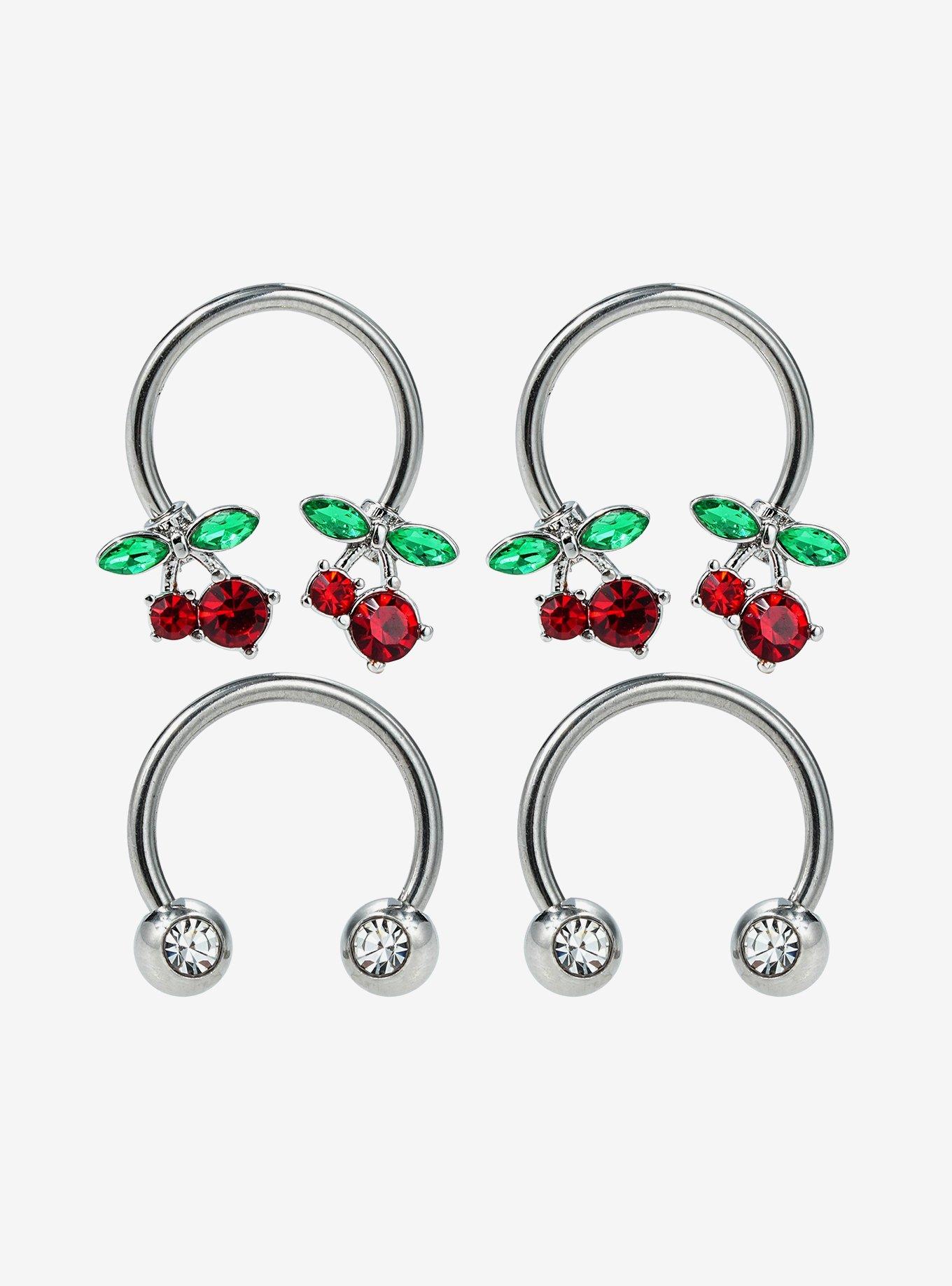 Steel Silver Cherries Circular Barbell 4 Pack, MULTI, hi-res