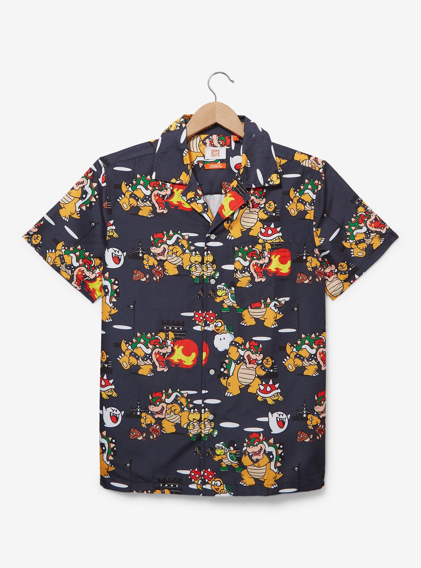 Opposuits Nintendo Super Mario Bros. Bowser Allover Print Woven Button-Up - BoxLunch Exclusive, MULTI, hi-res