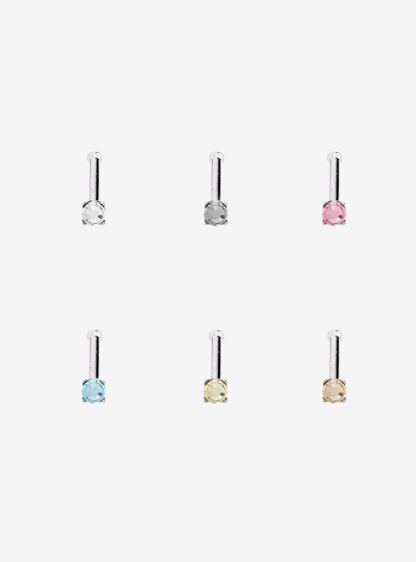 Steel Colorful Gem Nose Stud 6 Pack, , hi-res