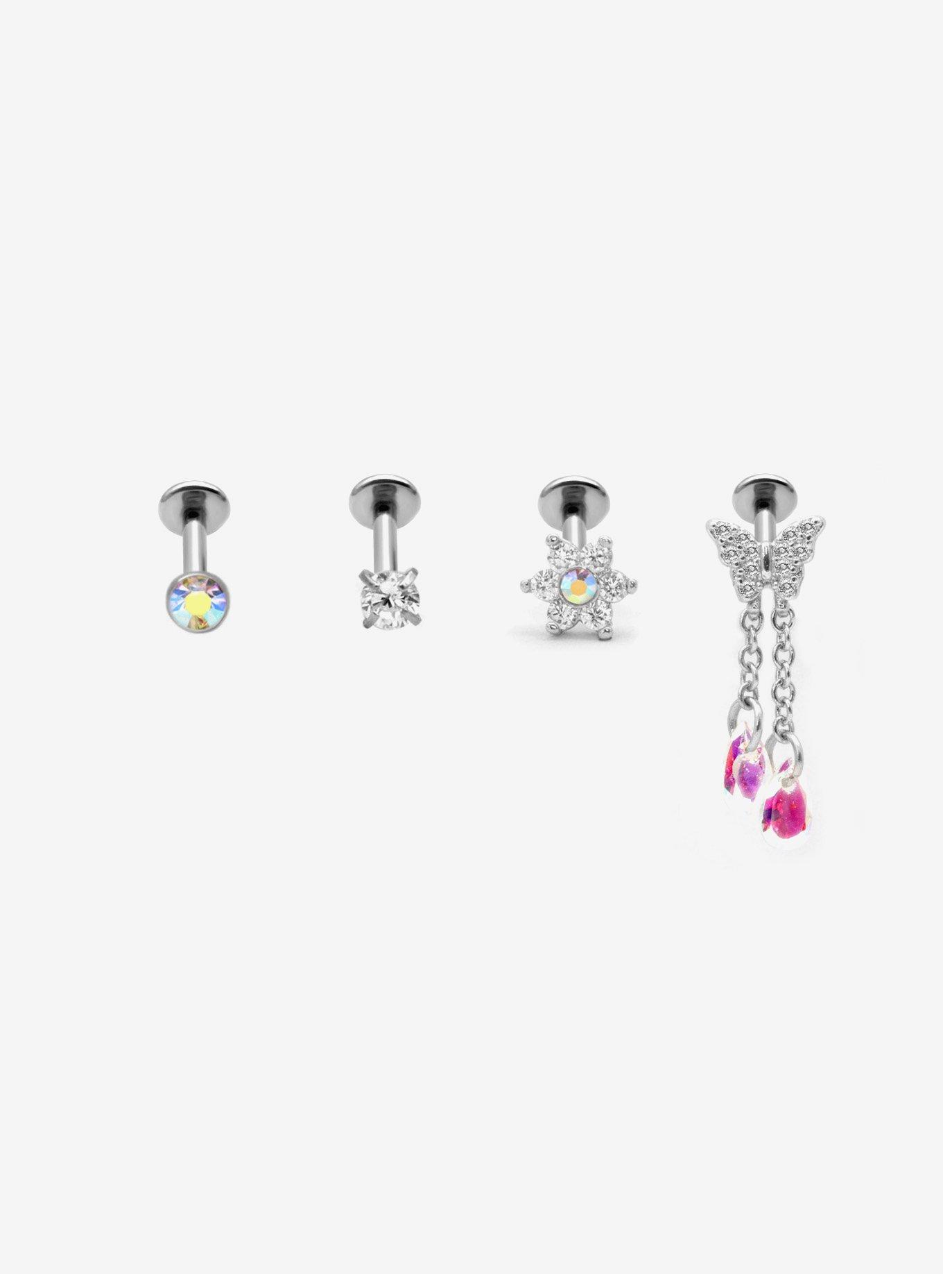 Steel Silver Butterfly Chain Drop Stud 4 Pack, , hi-res