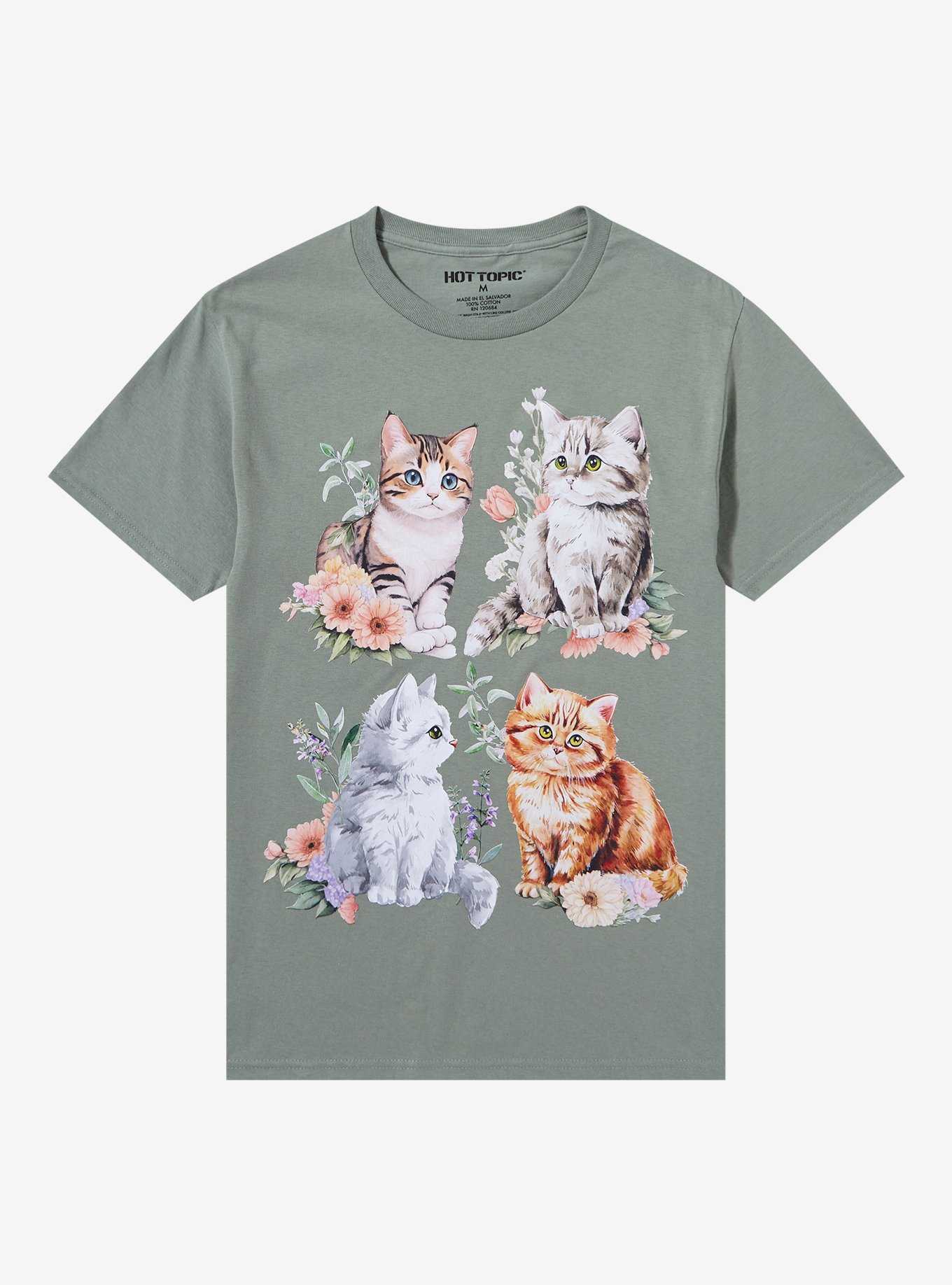Kittens & Flowers Boyfriend Fit Girls T-Shirt, , hi-res