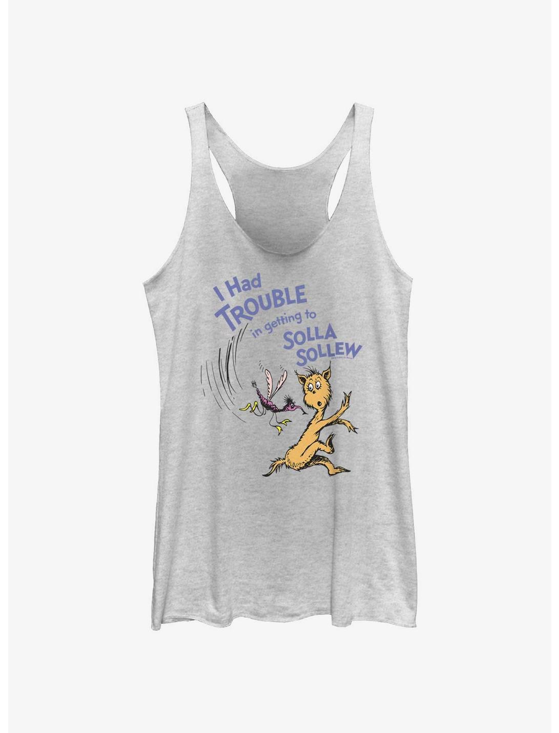 Dr. Seuss's I Had Trouble Getting Into Solla Sollew Trouble Womens Tank Top, WHITE HTR, hi-res
