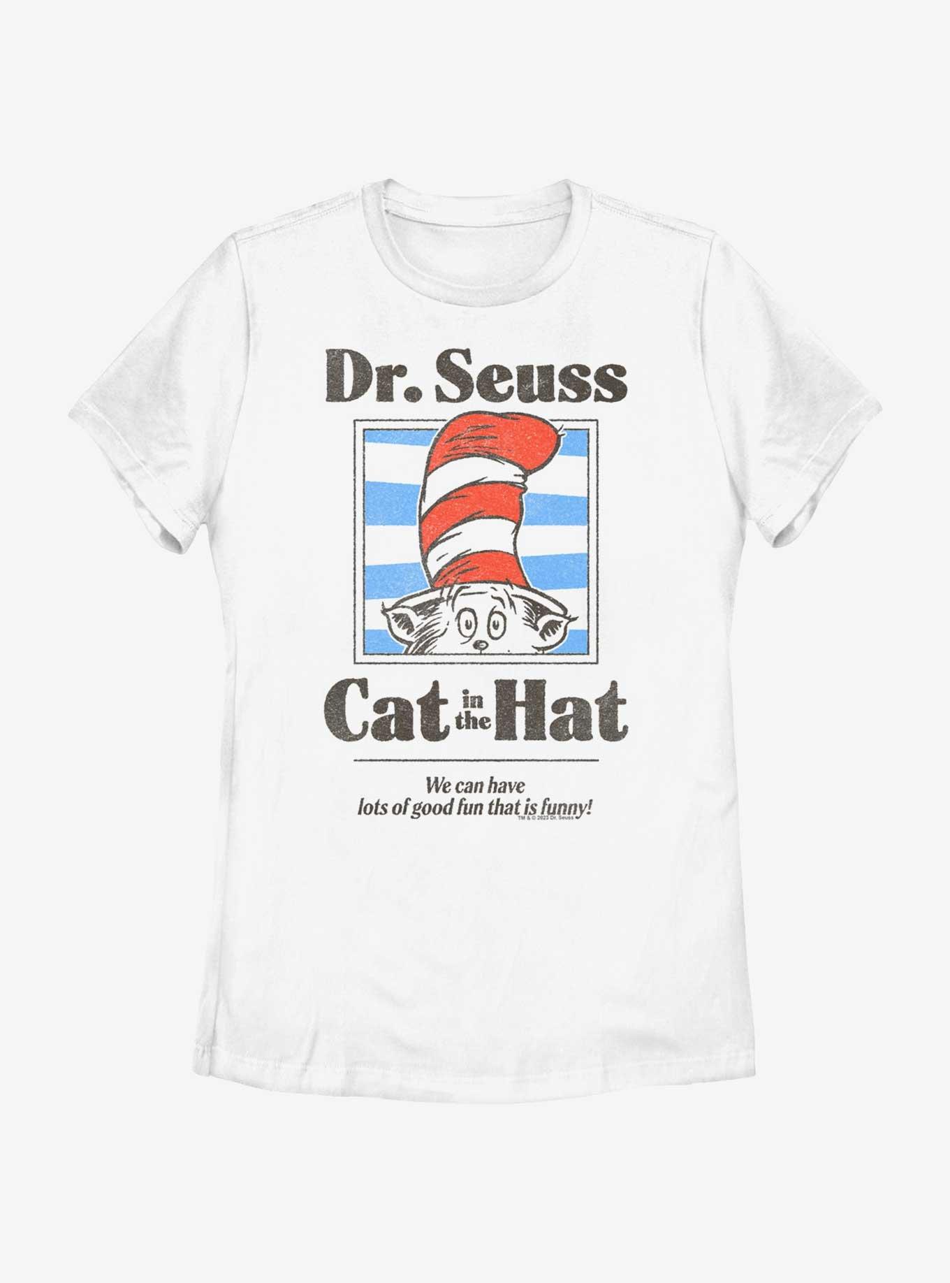 Dr. Seuss's Cat In The Hat Striped Portrait Womens T-Shirt, WHITE, hi-res