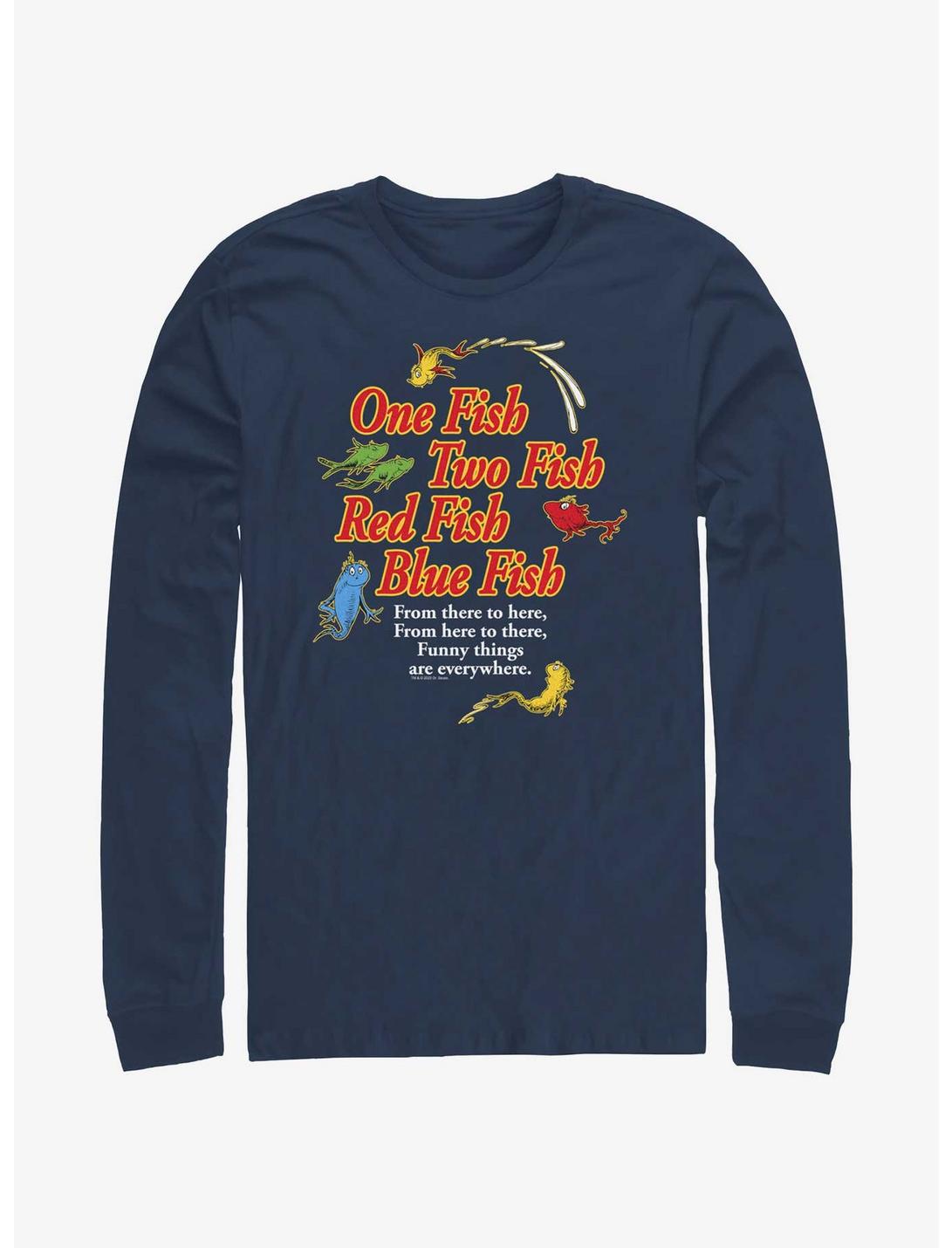 Dr. Seuss's One Fish, Two Fish, Red Fish, Blue Fish Funny Things Are Everywhere Long-Sleeve T-Shirt, NAVY, hi-res
