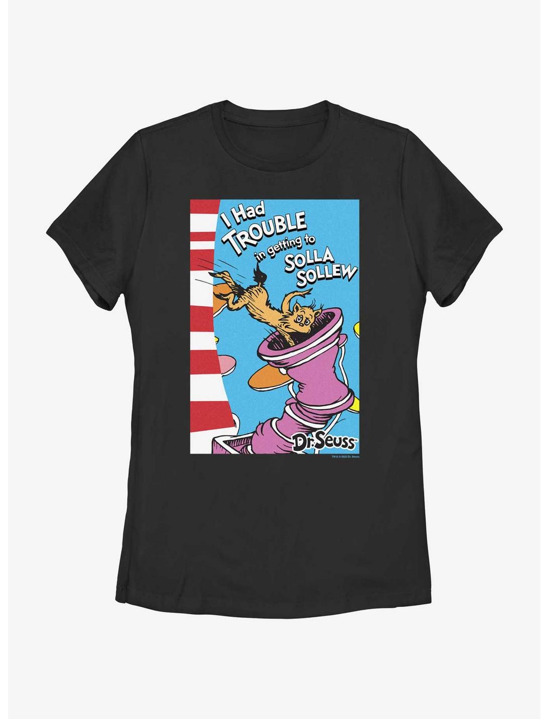 Dr. Seuss's I Had Trouble Getting Into Solla Sollew Cover Womens T-Shirt, BLACK, hi-res