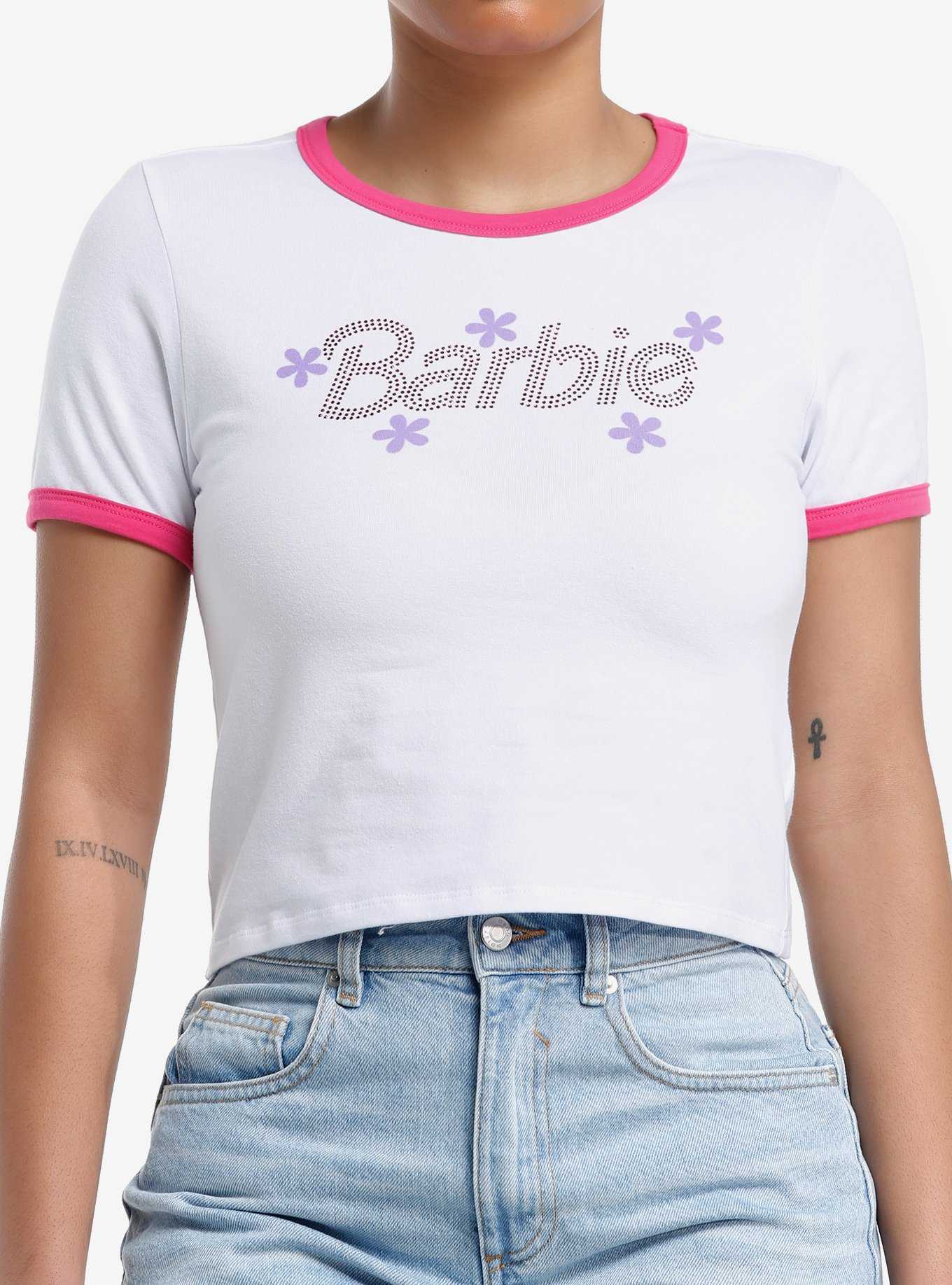 Barbie Rhinestone Logo Ringer Girls Baby T-Shirt, , hi-res