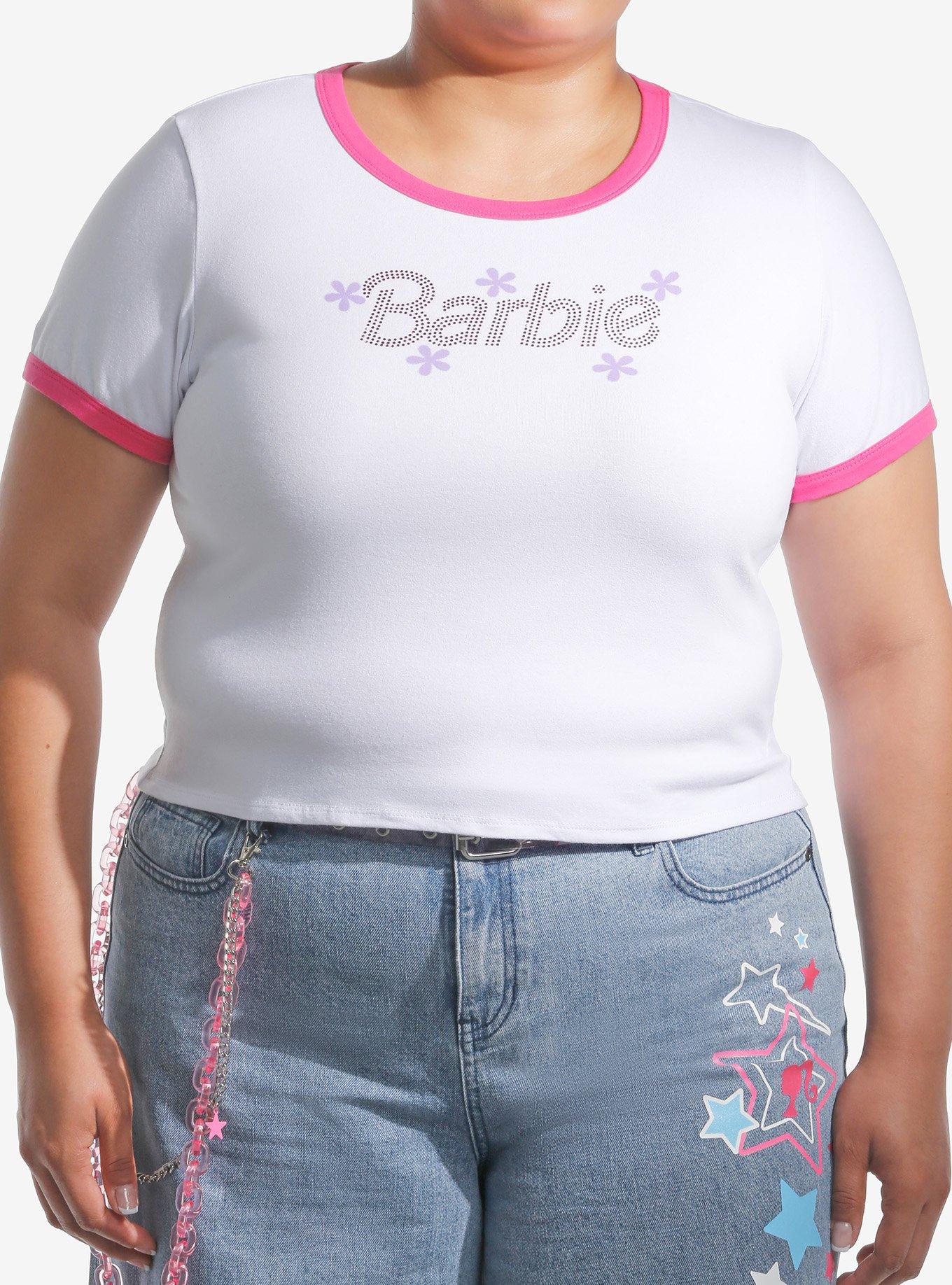 Barbie Rhinestone Logo Ringer Girls Baby T-Shirt Plus Size, , hi-res