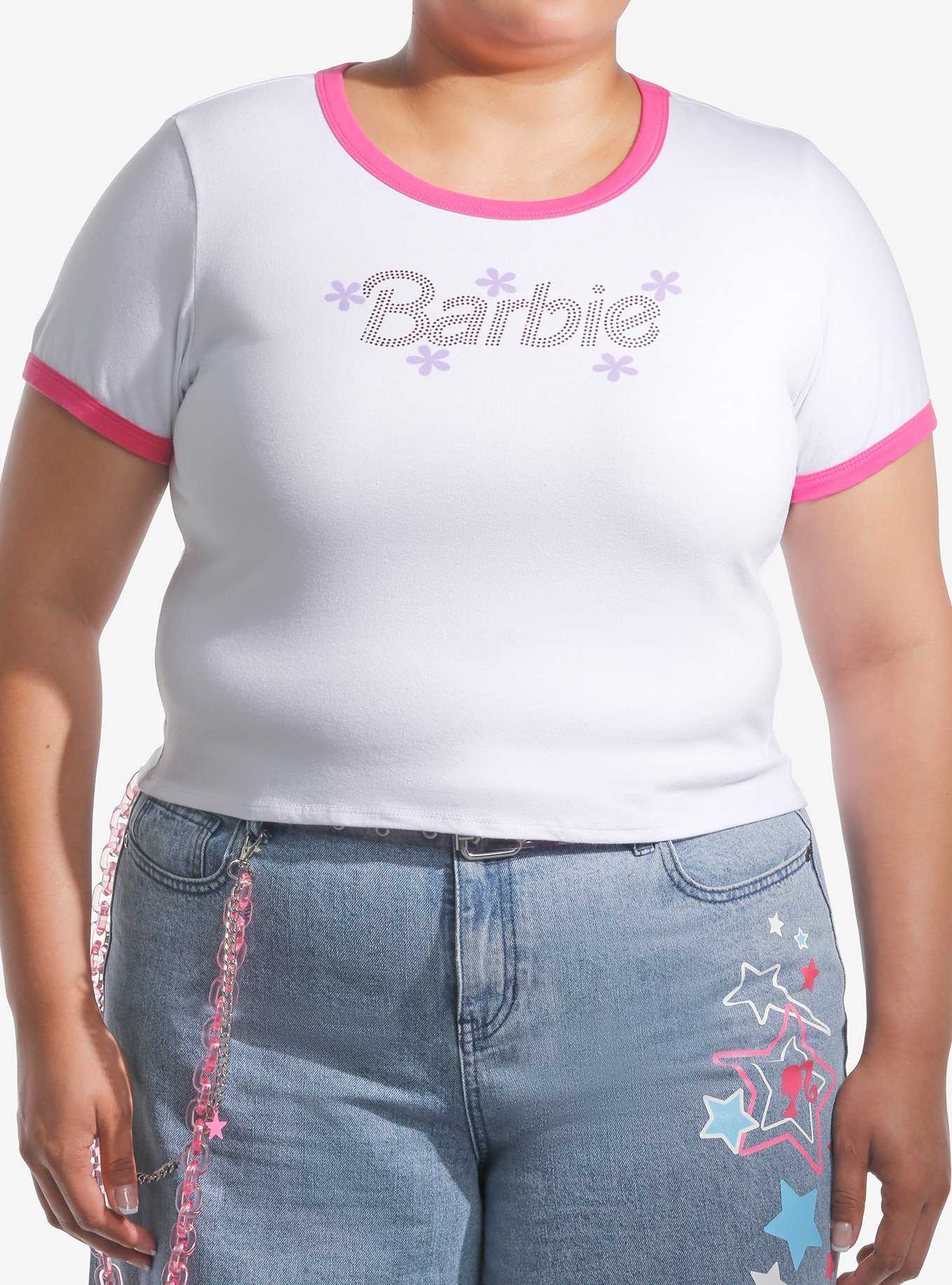 Barbie Rhinestone Logo Ringer Girls Baby T-Shirt Plus Size, , hi-res