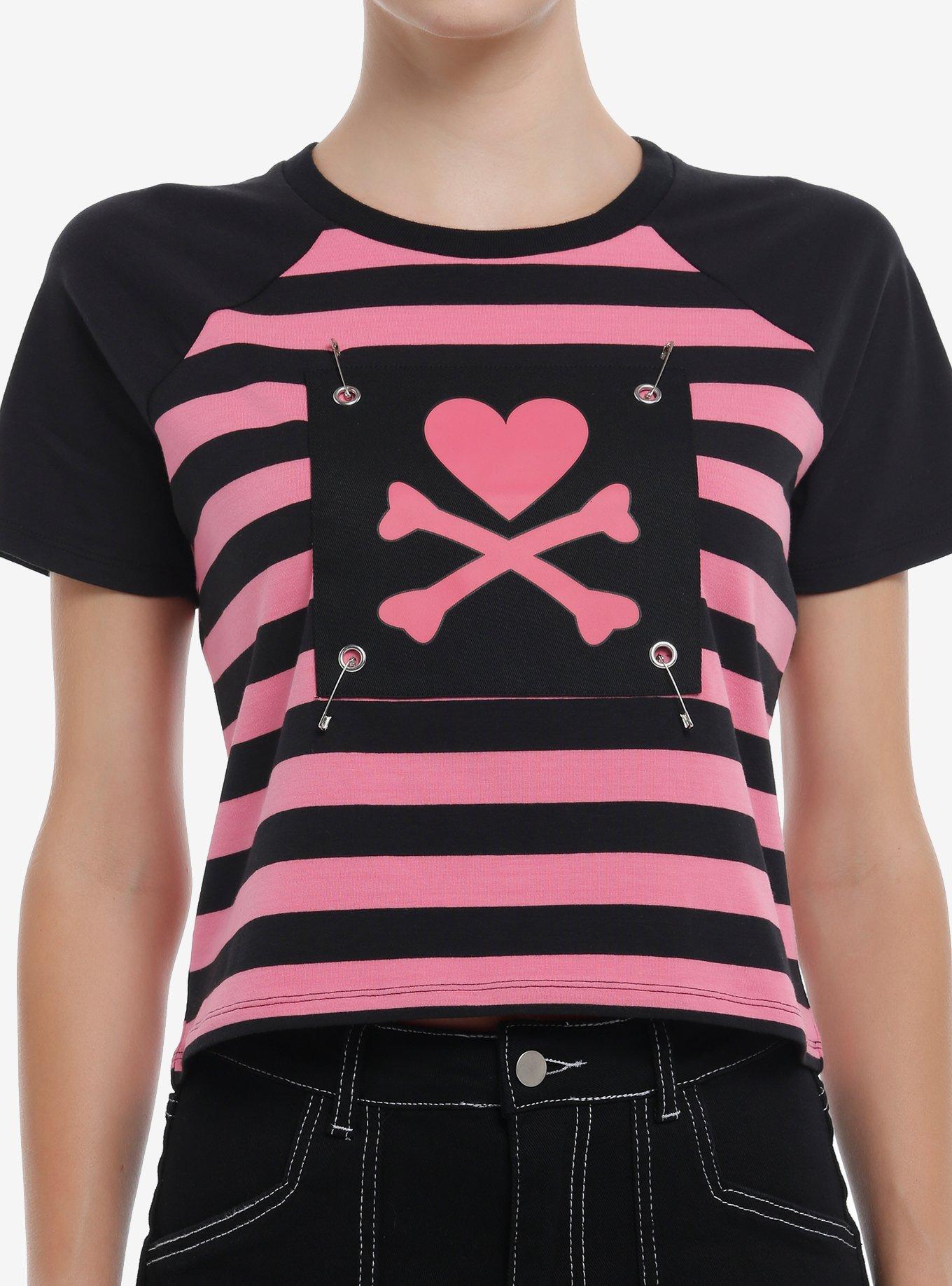 Tokidoki Pink & Black Stripe Logo Girls Raglan Baby T-Shirt