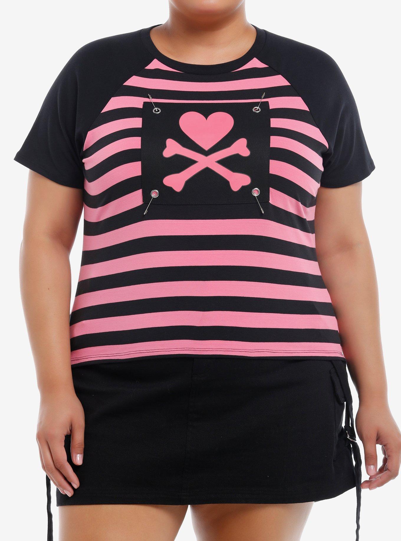 Tokidoki Pink & Black Stripe Logo Girls Raglan Baby T-Shirt Plus