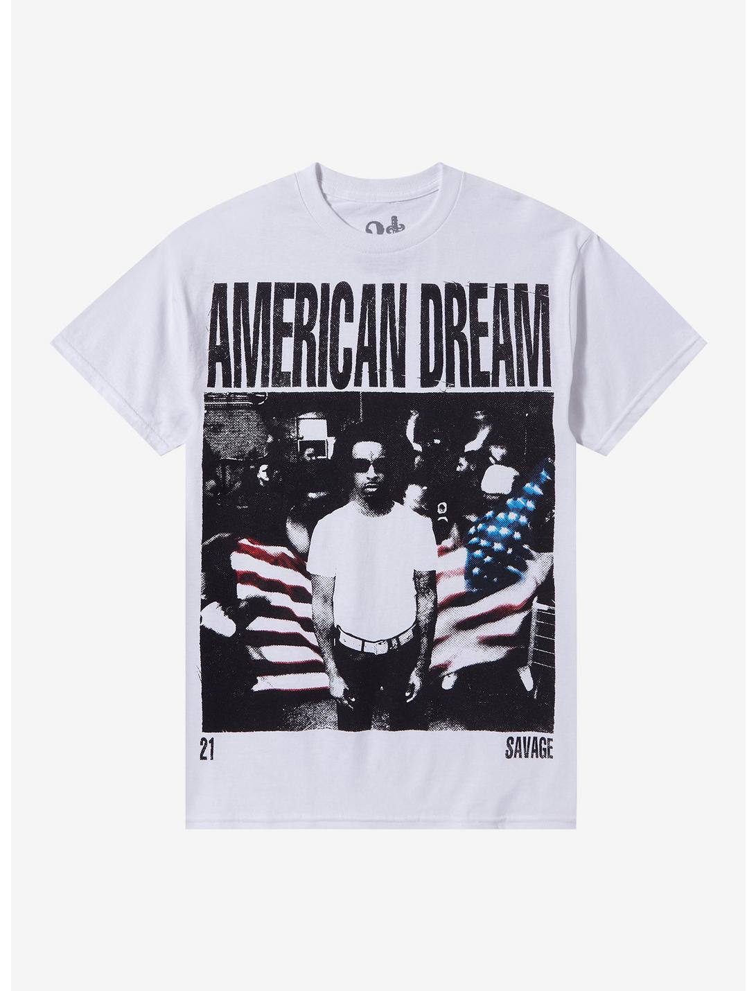 21 Savage American Dream Flag Portrait T-Shirt, BRIGHT WHITE, hi-res