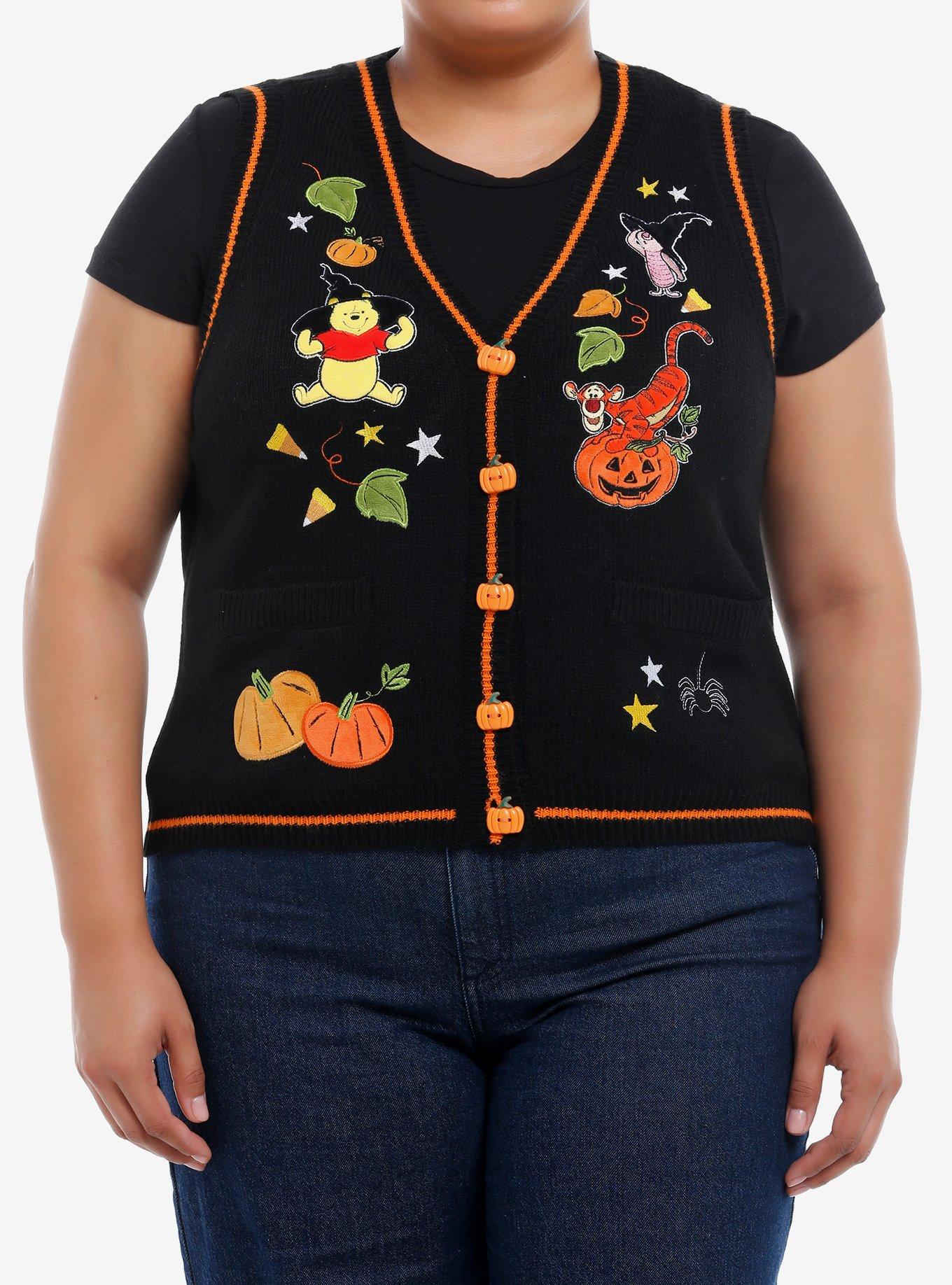 Disney Winnie The Pooh Halloween Embroidered Sweater Vest Plus Size, , hi-res