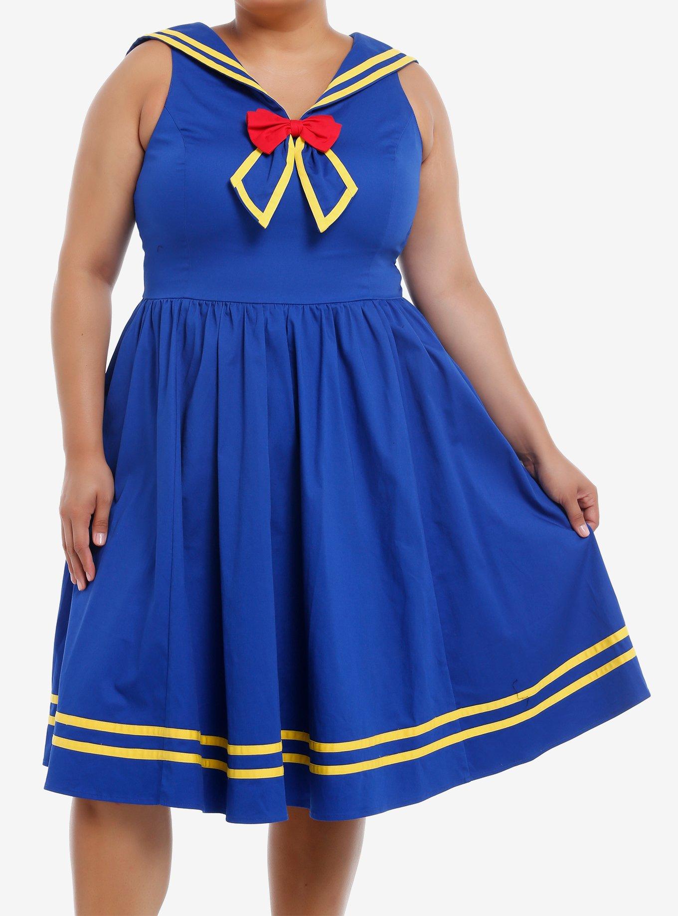 Her Universe Disney Donald Duck Retro Sailor Dress Plus Size Her Universe Exclusive, BLUE, hi-res