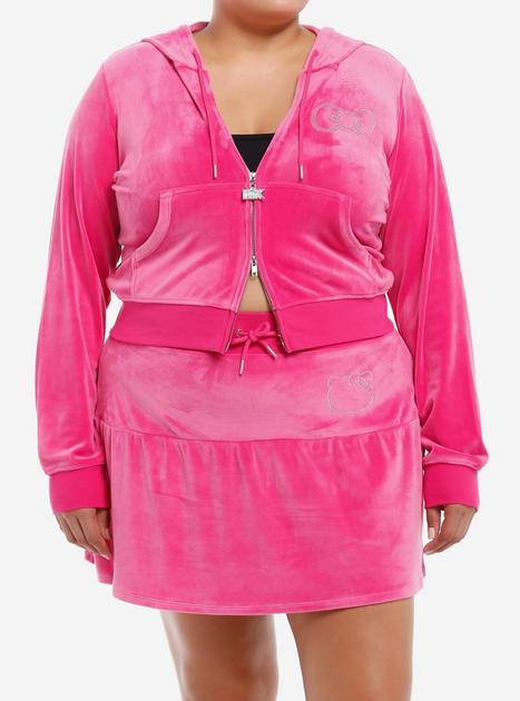 Hello Kitty Rhinestone Pink Velour Crop Girls Hoodie Plus Size | Hot Topic