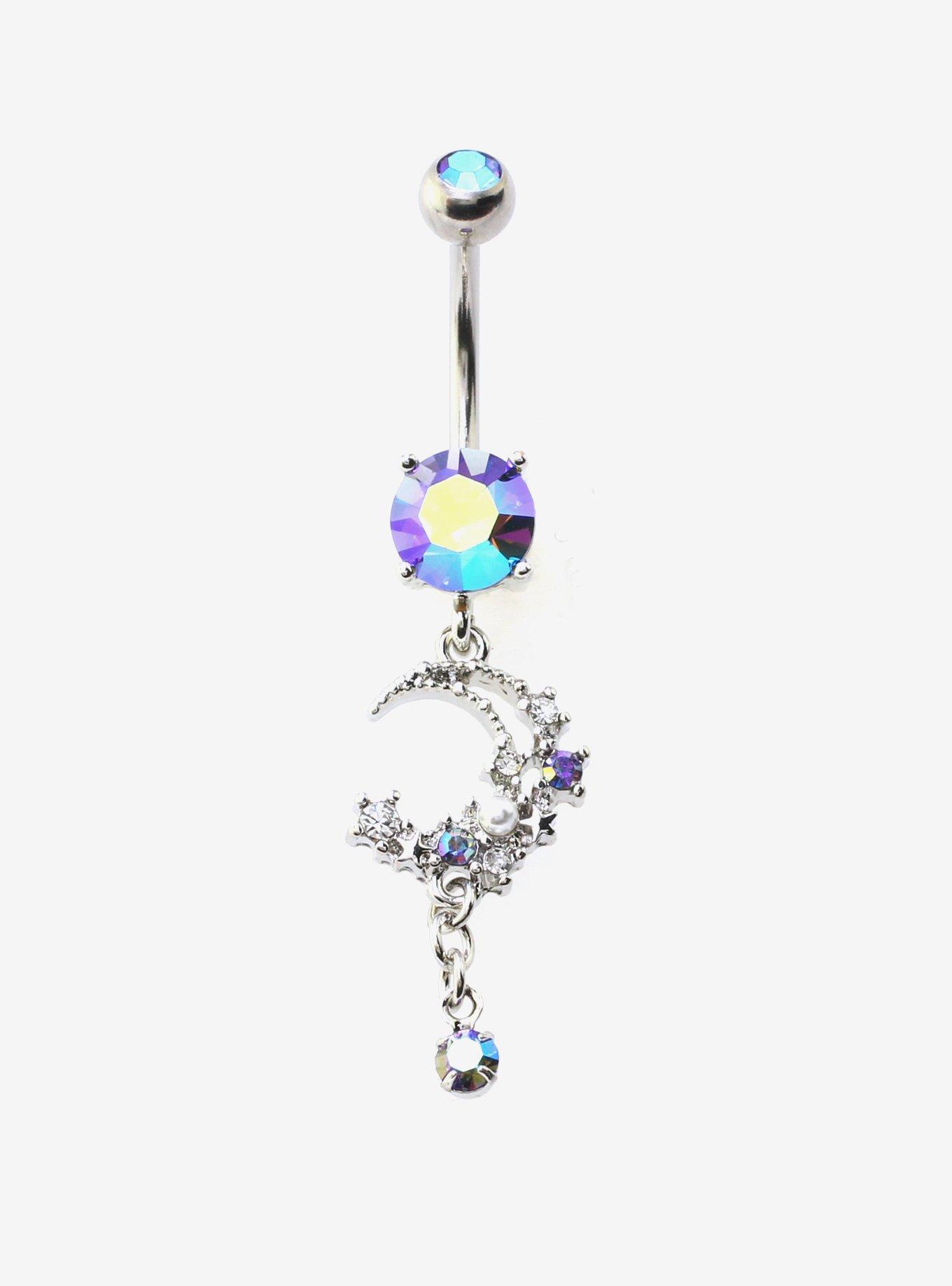 14G Steel Moon Gem Navel Barbell, , hi-res