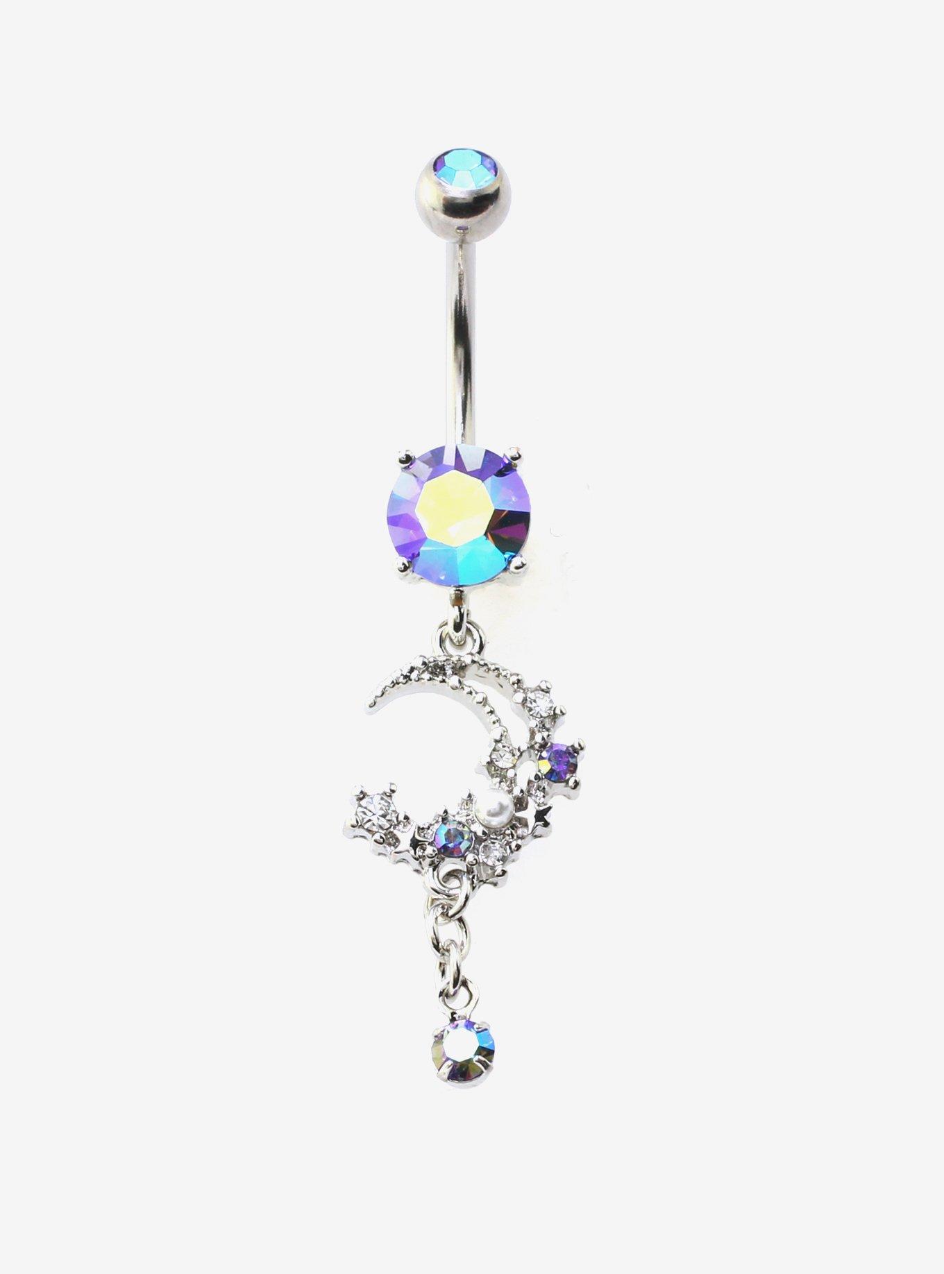 14G Steel Moon Butterfly Bling Navel Barbell