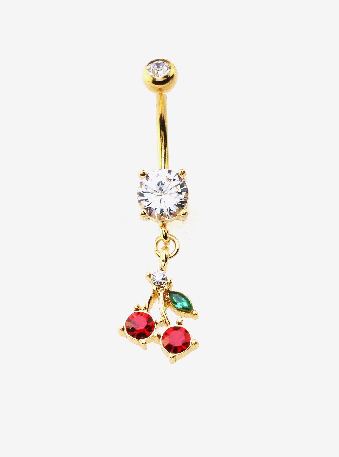 14G Steel Cherry Bling Navel Barbell, , hi-res