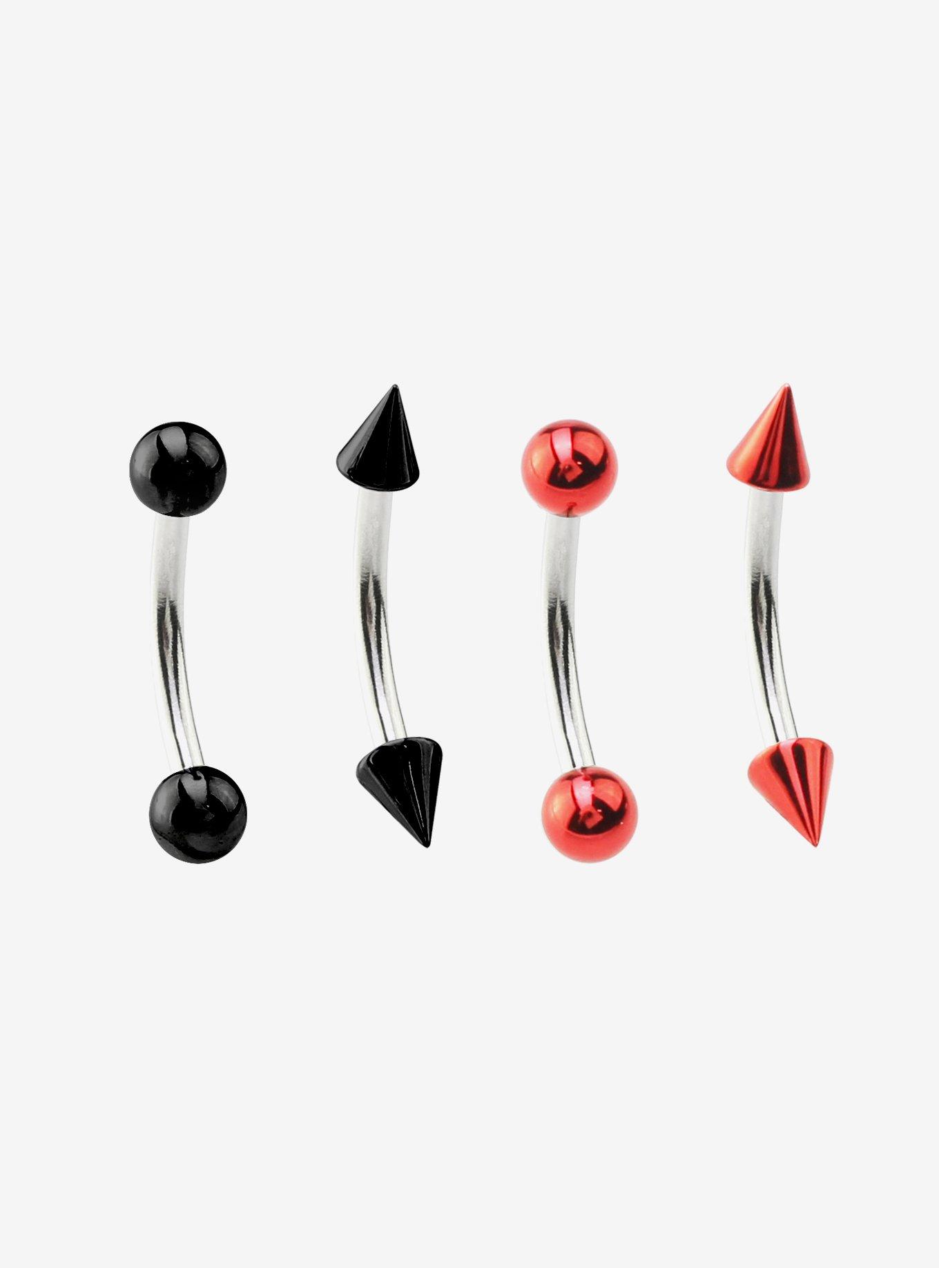 Steel Red & Black Spike Eyebrow Barbell 4 Pack, , hi-res