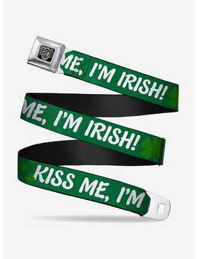 Kiss Me I'm Irish Clovers Seatbelt Buckle Belt, , hi-res