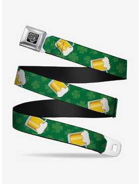 St. Patrick's Day Clovers Beer Mugs Green Seatbelt Buckle Belt, , hi-res