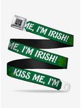 Kiss Me I'm Irish Clovers Seatbelt Buckle Belt, GREEN, hi-res
