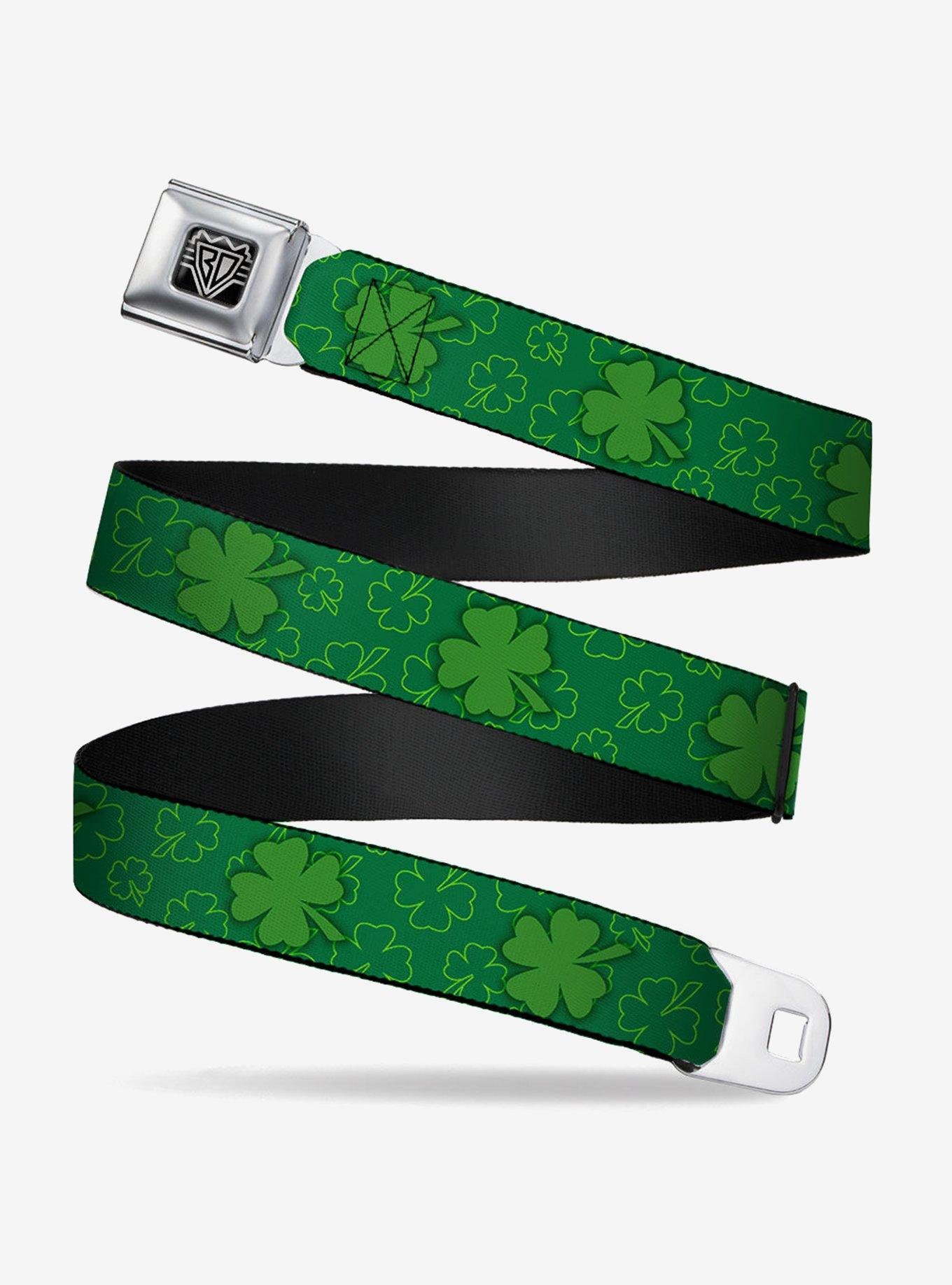 St. Patrick's Day Clovers Scattered Outline Solid Seatbelt Buckle Belt, , hi-res