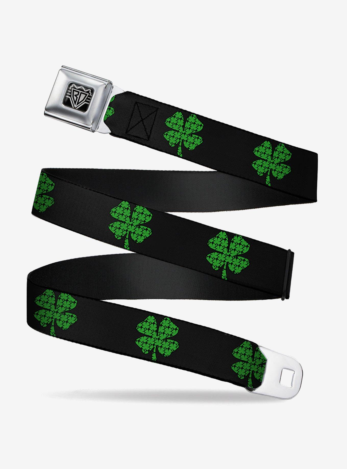 St. Patrick's Day Black Clovers Youth Seatbelt Buckle Belt