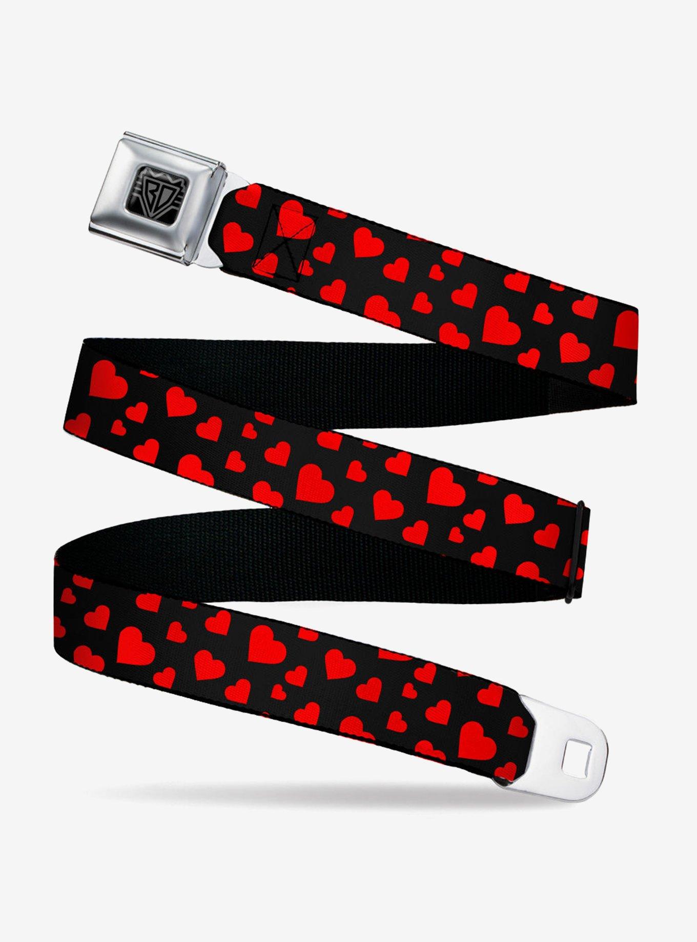 Hearts Scattered Black Red Youth Seatbelt Buckle Belt