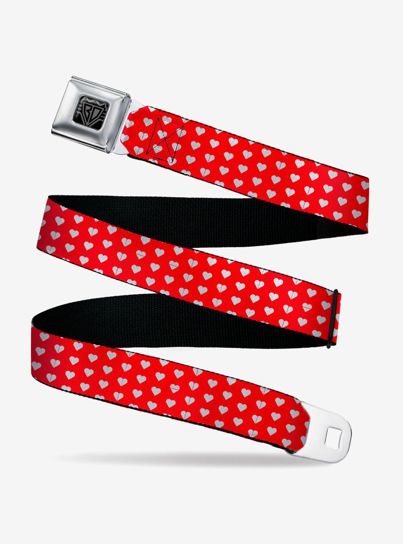 Mini Hearts Monogram Red White Youth Seatbelt Buckle Belt