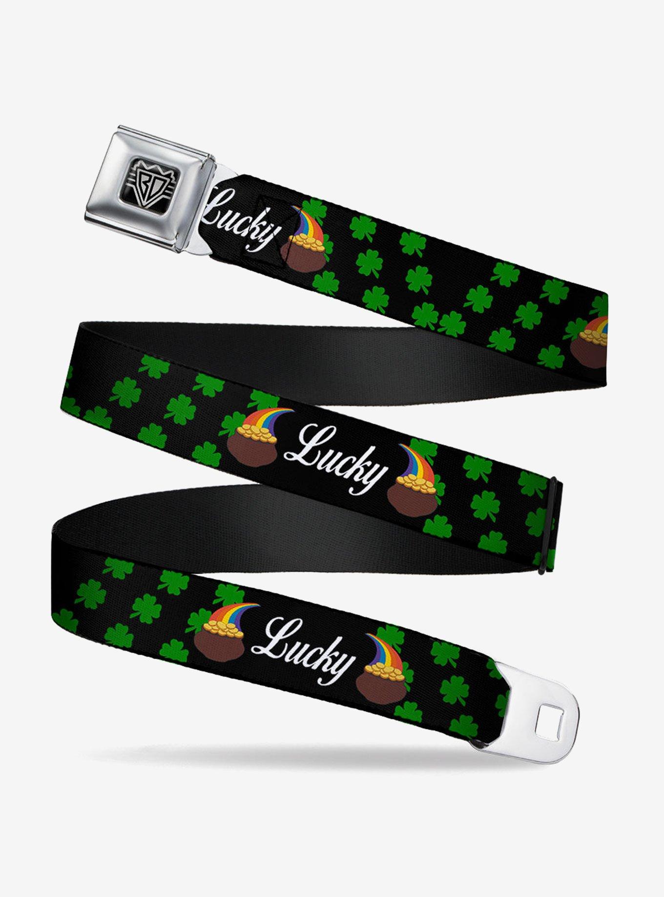 St. Patrick's Day Lucky Pot of Gold Shamrocks Youth Seatbelt Buckle Belt, , hi-res