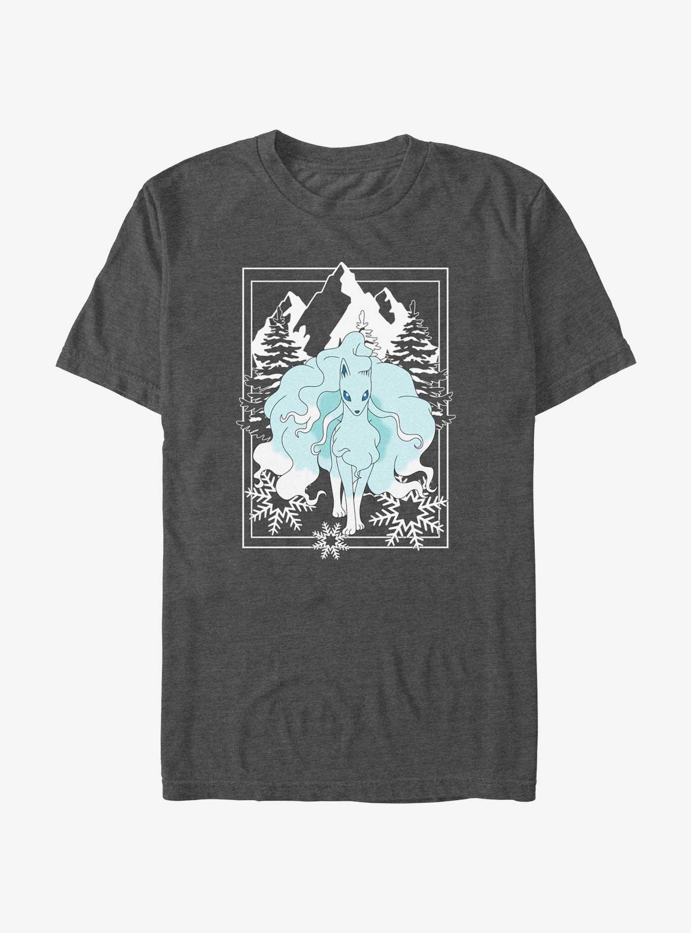 Pokemon Ninetales Winter Scene T-Shirt, CHAR HTR, hi-res