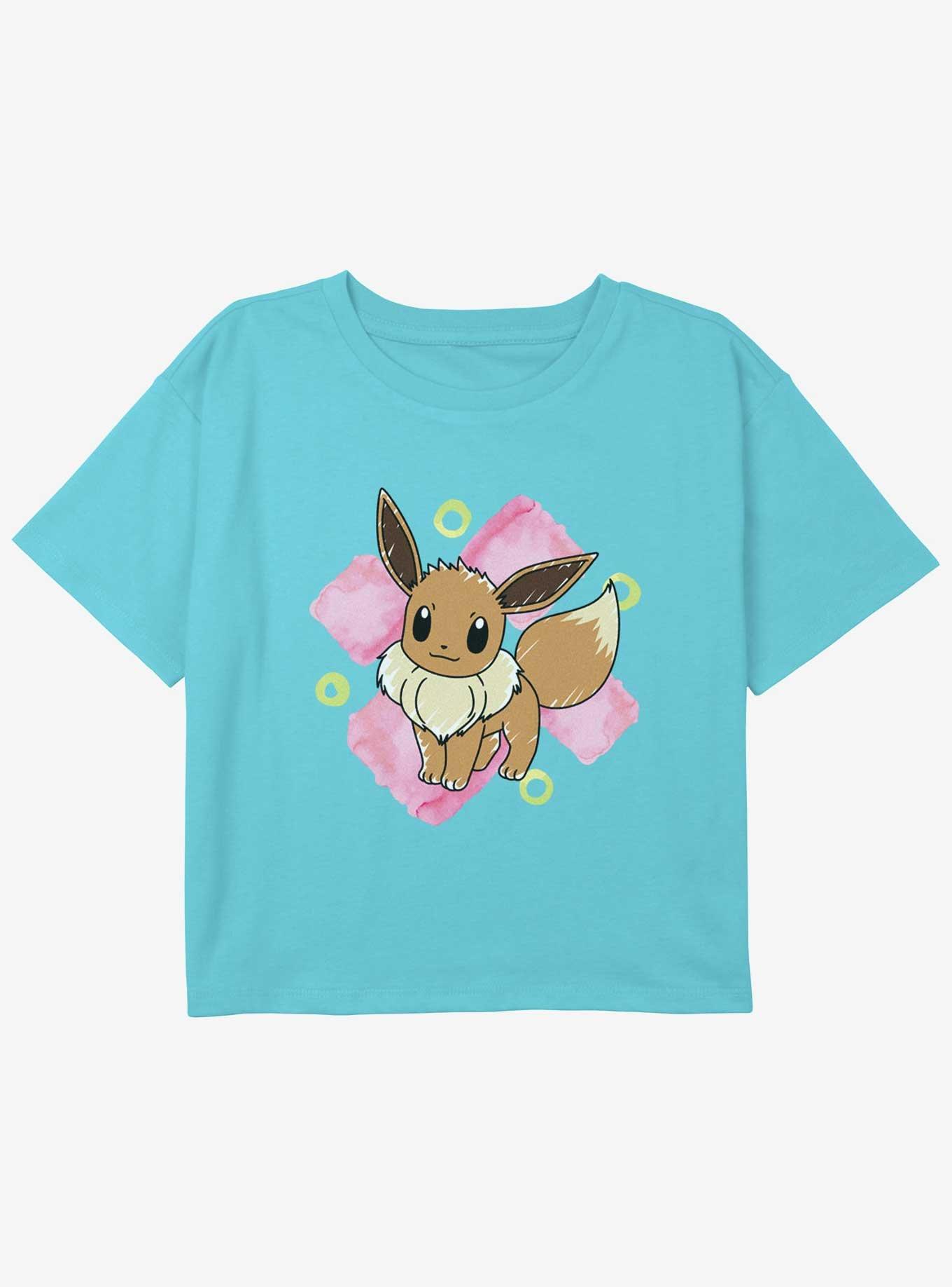 Pokemon Eevee Brush Strokes Youth Girls Boxy Crop T-Shirt