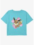 Pokemon Eevee Brush Strokes Youth Girls Boxy Crop T-Shirt, BLUE, hi-res