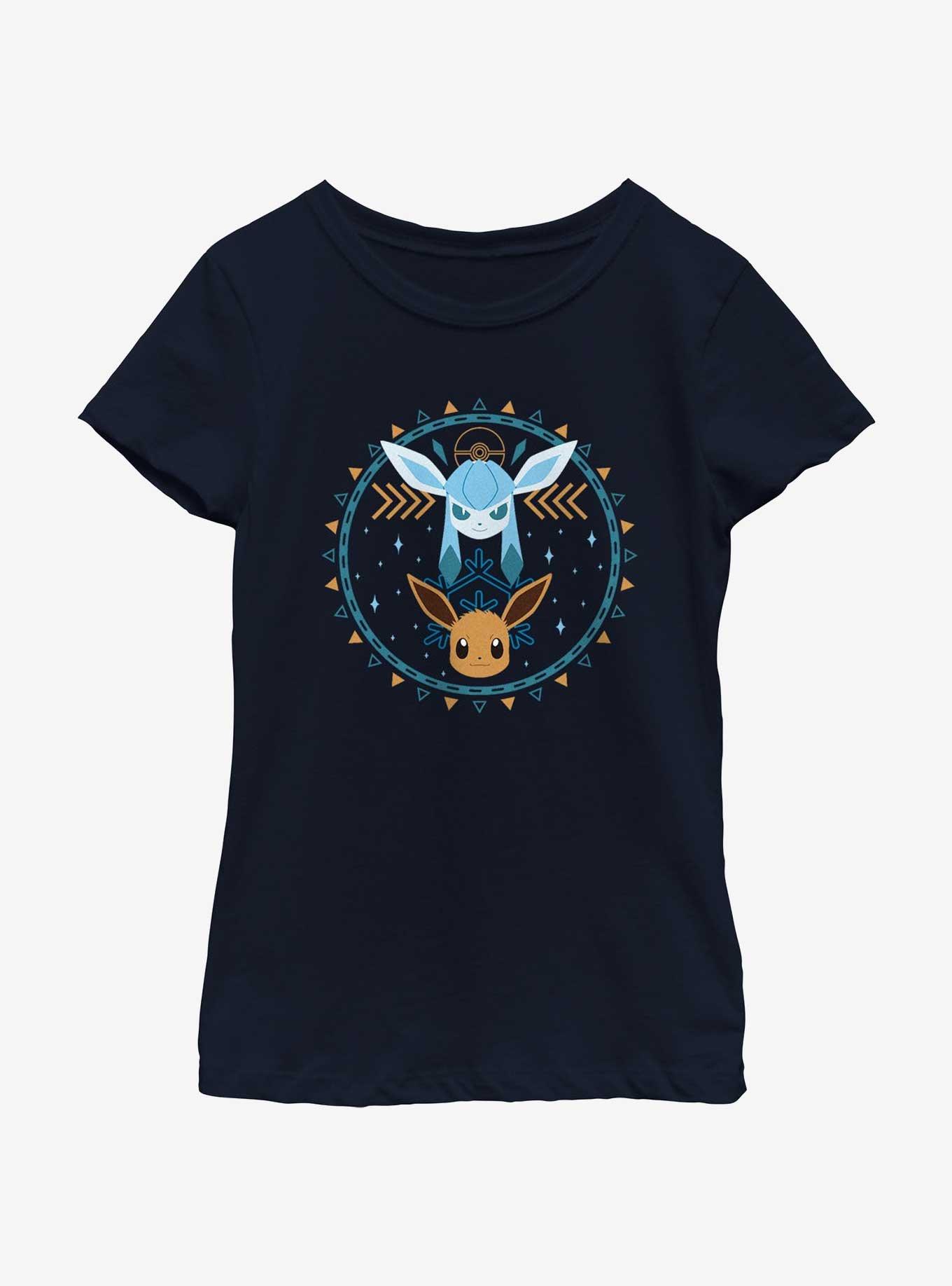 Pokemon Eevee Glaceon Circle Youth Girls T-Shirt, NAVY, hi-res