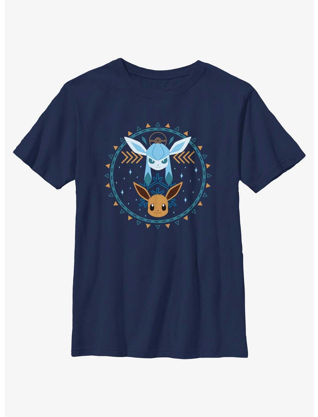 Pokemon Eevee Glaceon Circle Youth T-Shirt, NAVY, hi-res