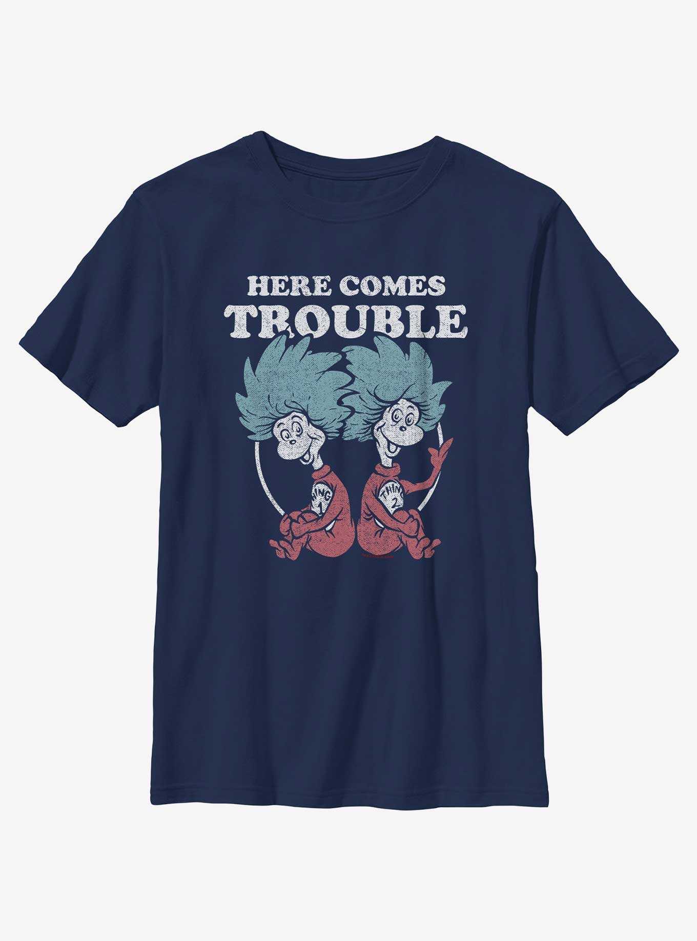 Dr. Seuss's Cat In The Hat Here Comes Trouble Things Youth T-Shirt, , hi-res