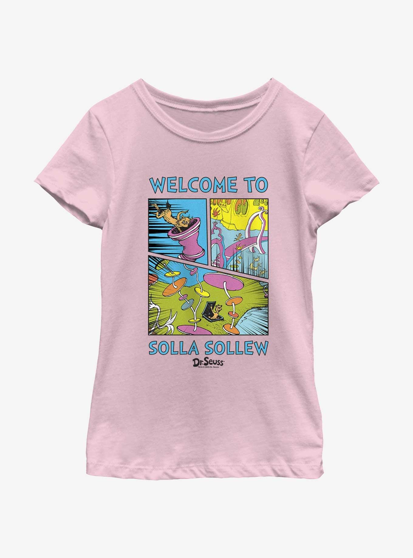 Dr. Seuss's I Had Trouble Getting Into Solla Sollew Welcome To Solla Sollew Youth Girls T-Shirt, PINK, hi-res
