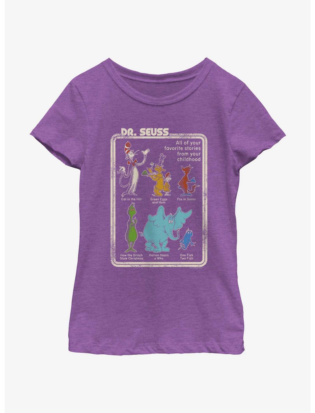 Dr. Seuss Favorite Stories From Childhood Youth Girls T-Shirt, PURPLE BERRY, hi-res