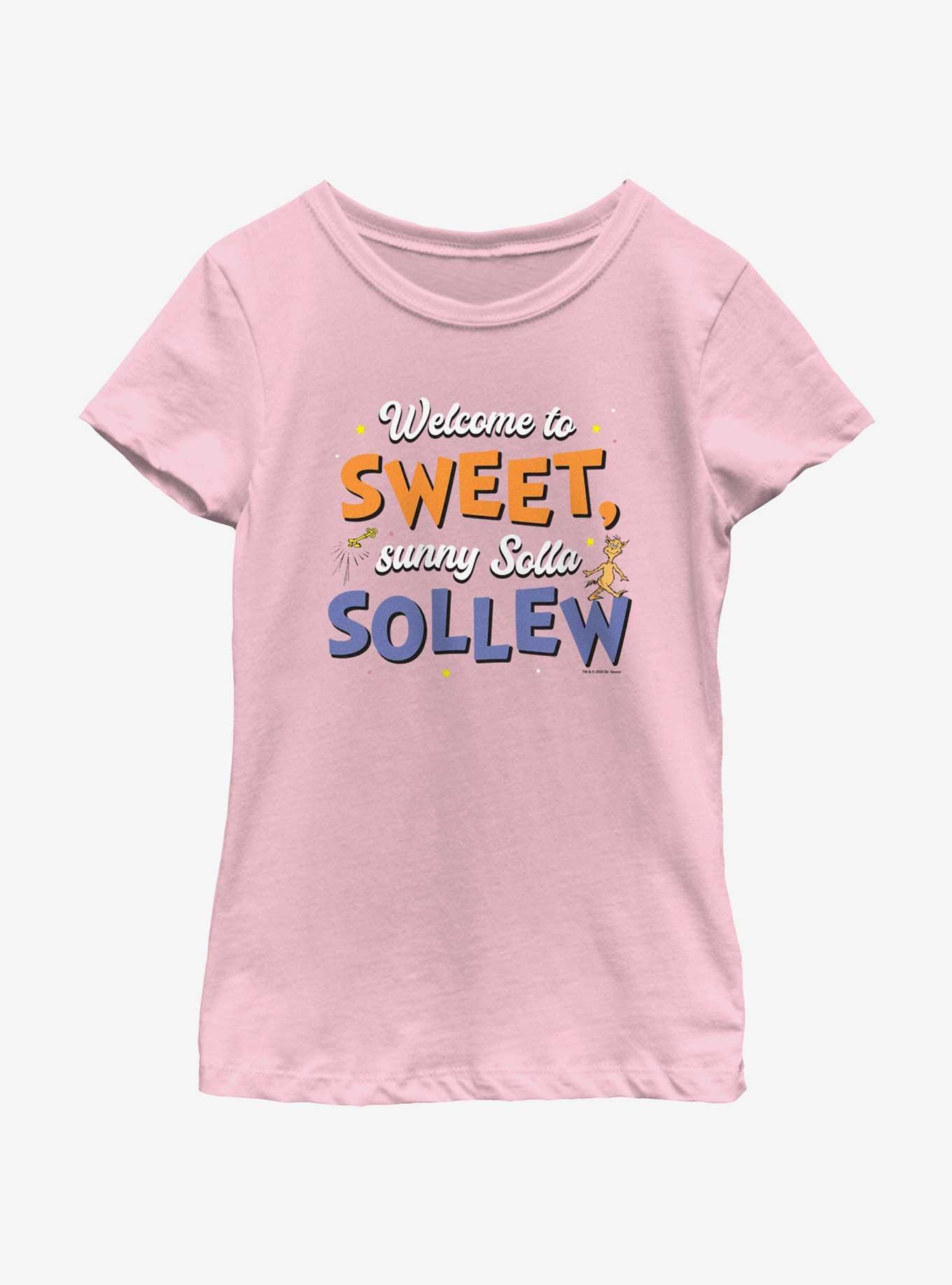 Dr. Seuss's I Had Trouble Getting Into Solla Sollew Welcome To Sweet Sunny Solla Sollew Youth Girls T-Shirt, PINK, hi-res