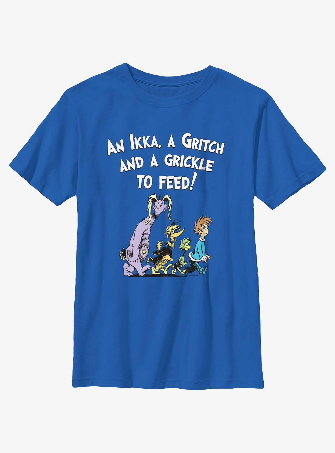 Dr. Seuss's The Bippolo Seed & Other Lost Stories Ikka Gritch Grickle To Feed Youth T-Shirt, ROYAL, hi-res